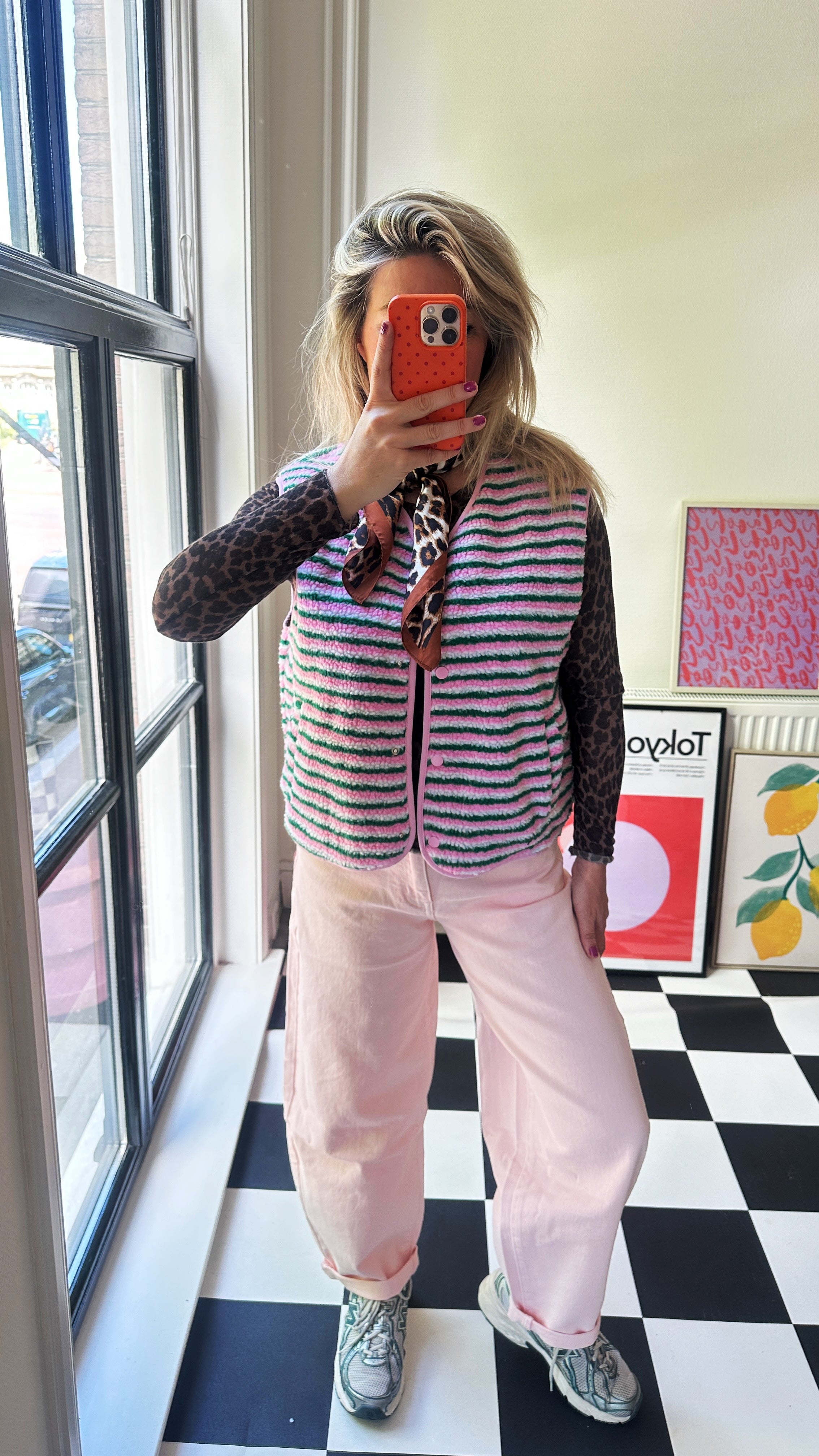 GROEN ROZE TEDDY GILET