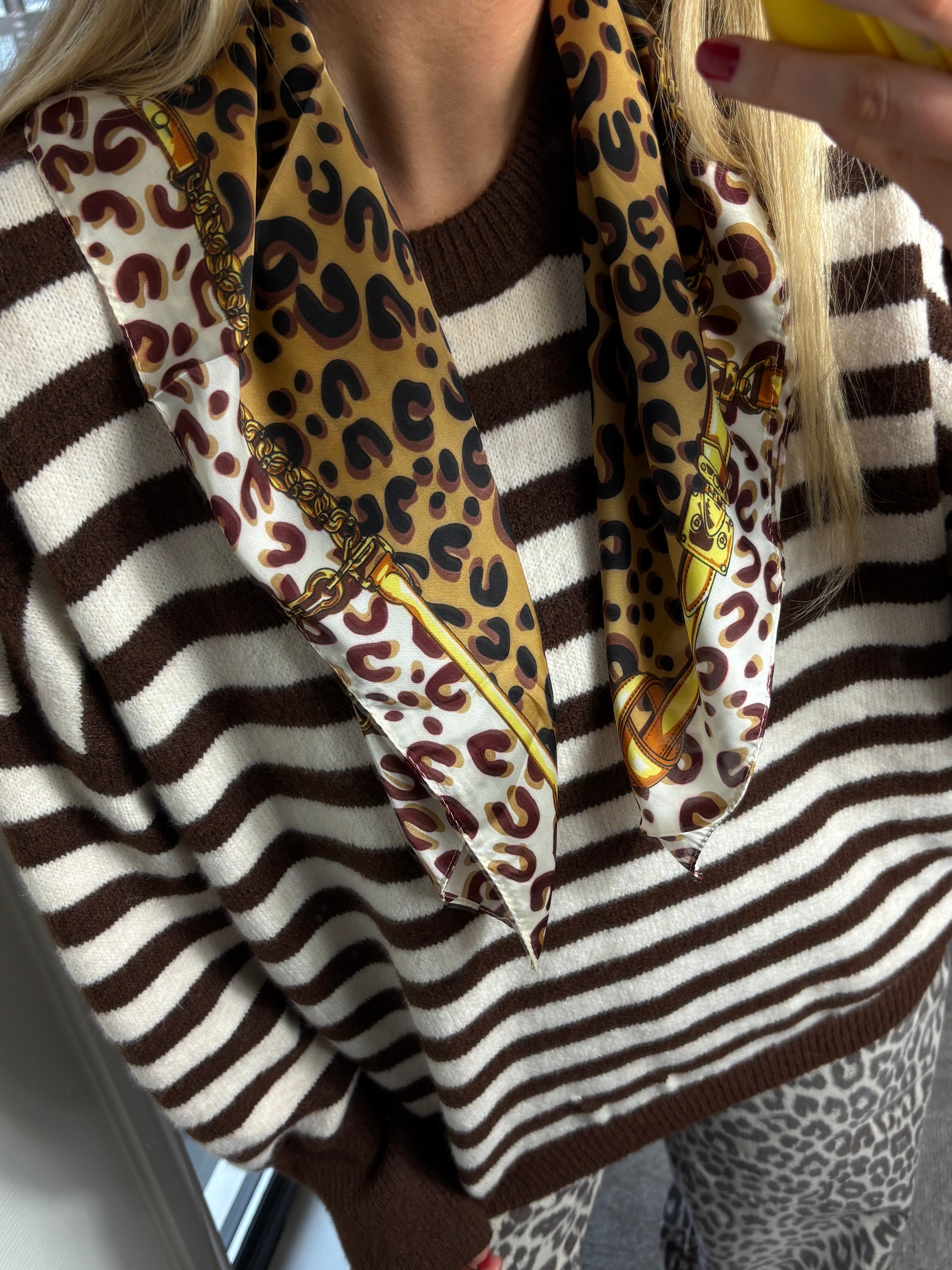 BELLA 5 panter sjaaltje beige/bruin gouden gesp