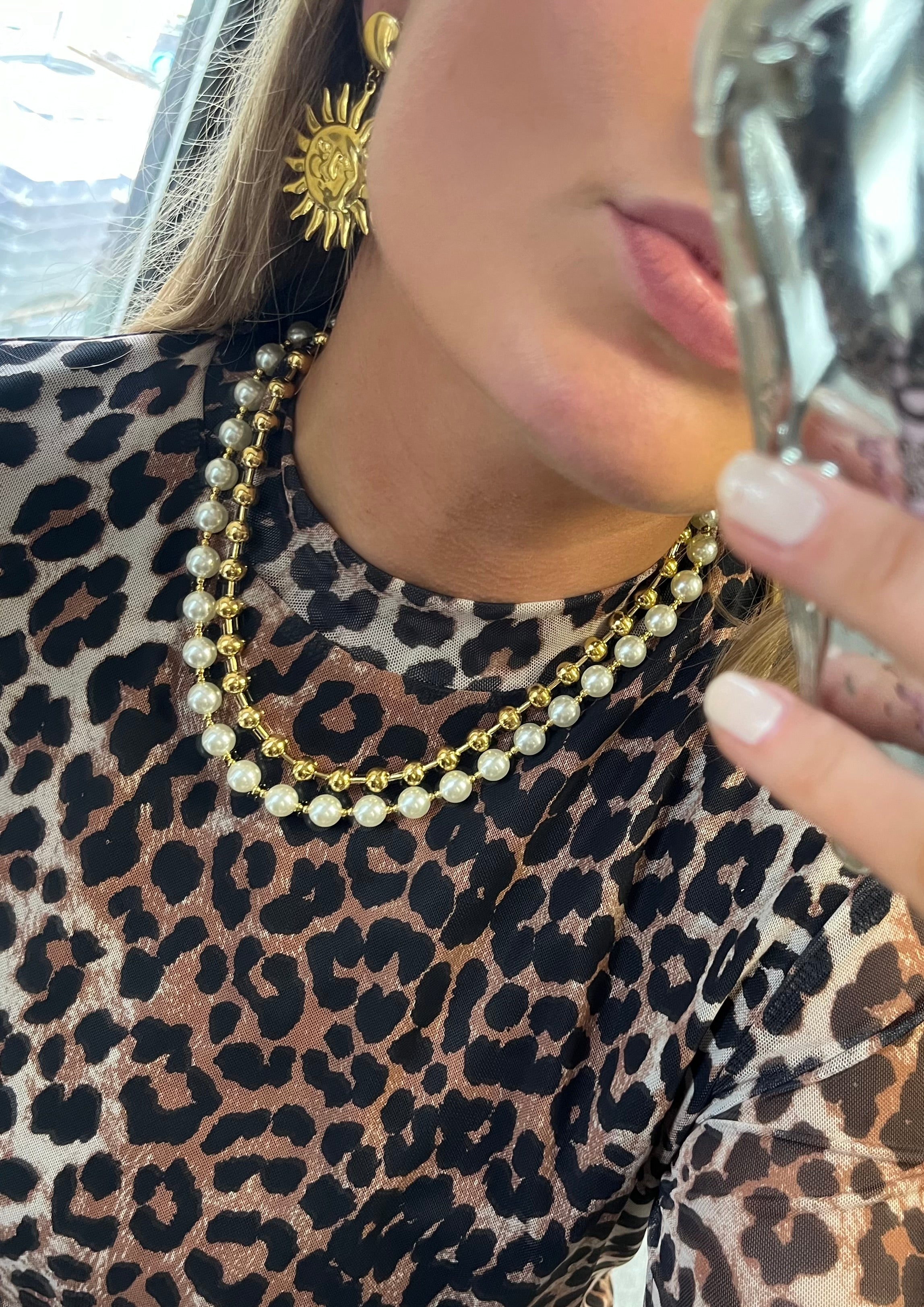 DOUBLE GOLDEN PEARL NECKLACE