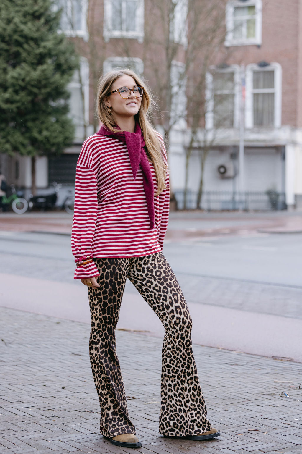 KIKI STREEPJES SHIRT ROZE/ BURGUNDY