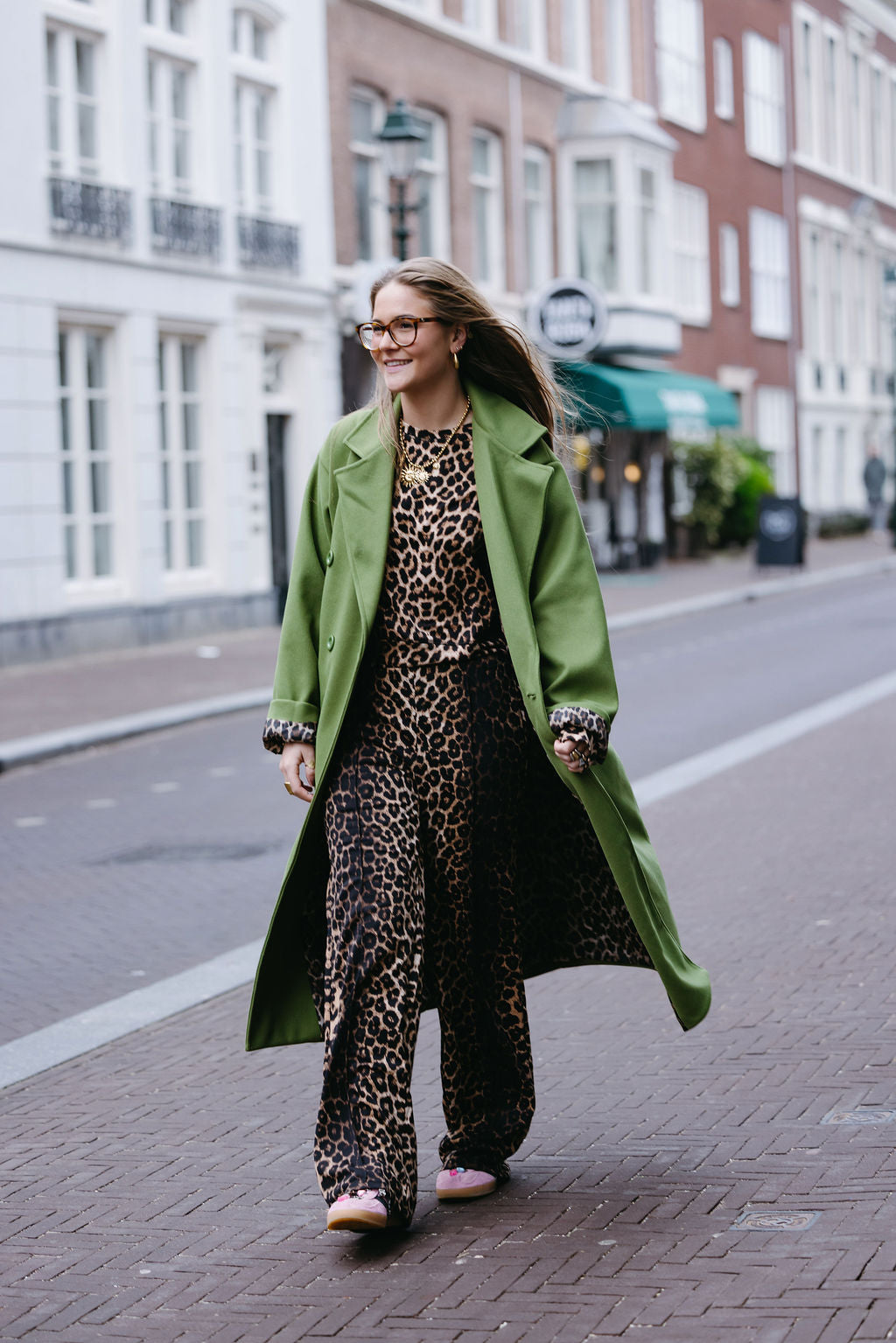 LIZZY MANTEL JAS GROEN MET PANTER