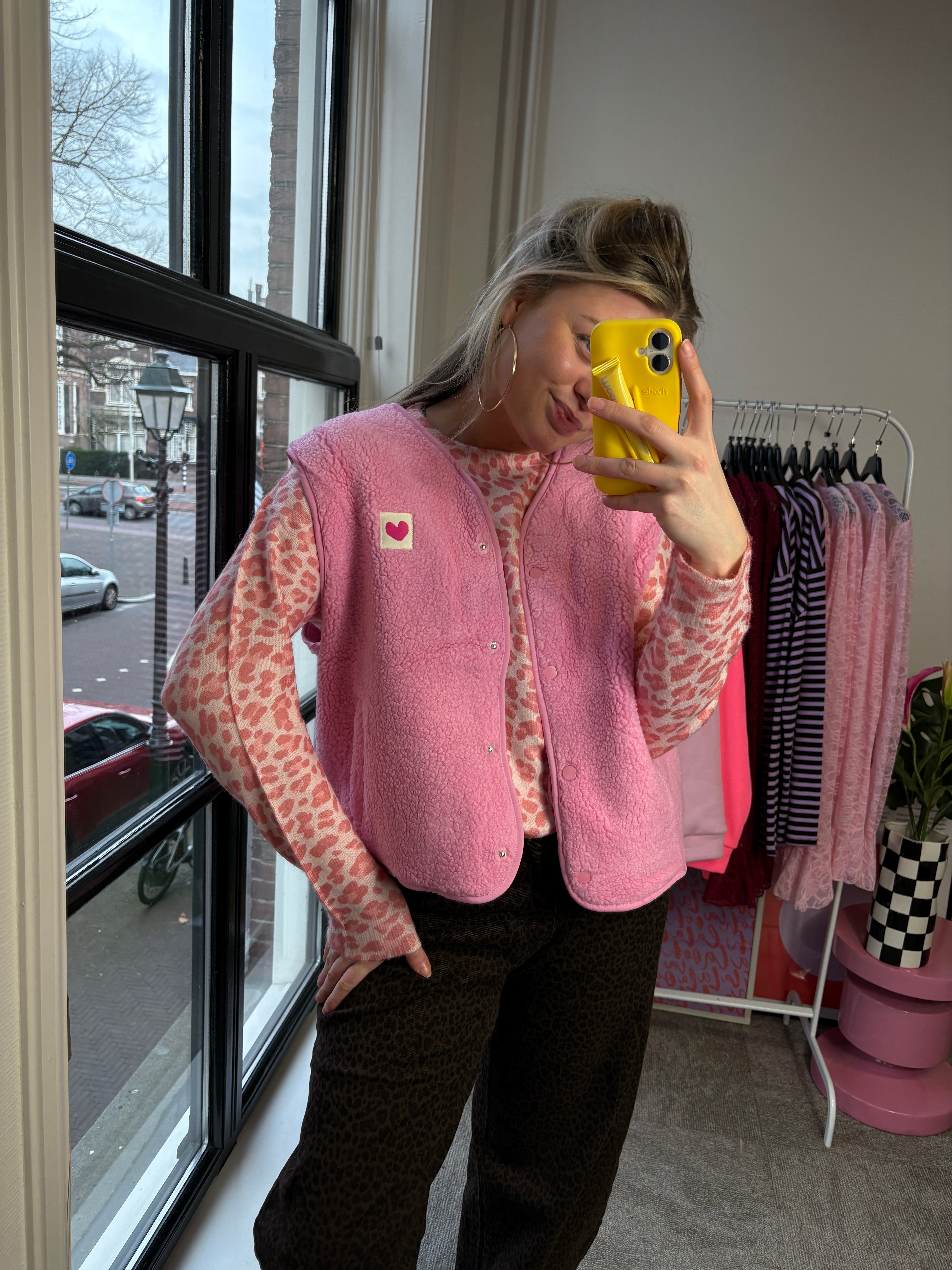 TEDDY GILET LICHT ROZE
