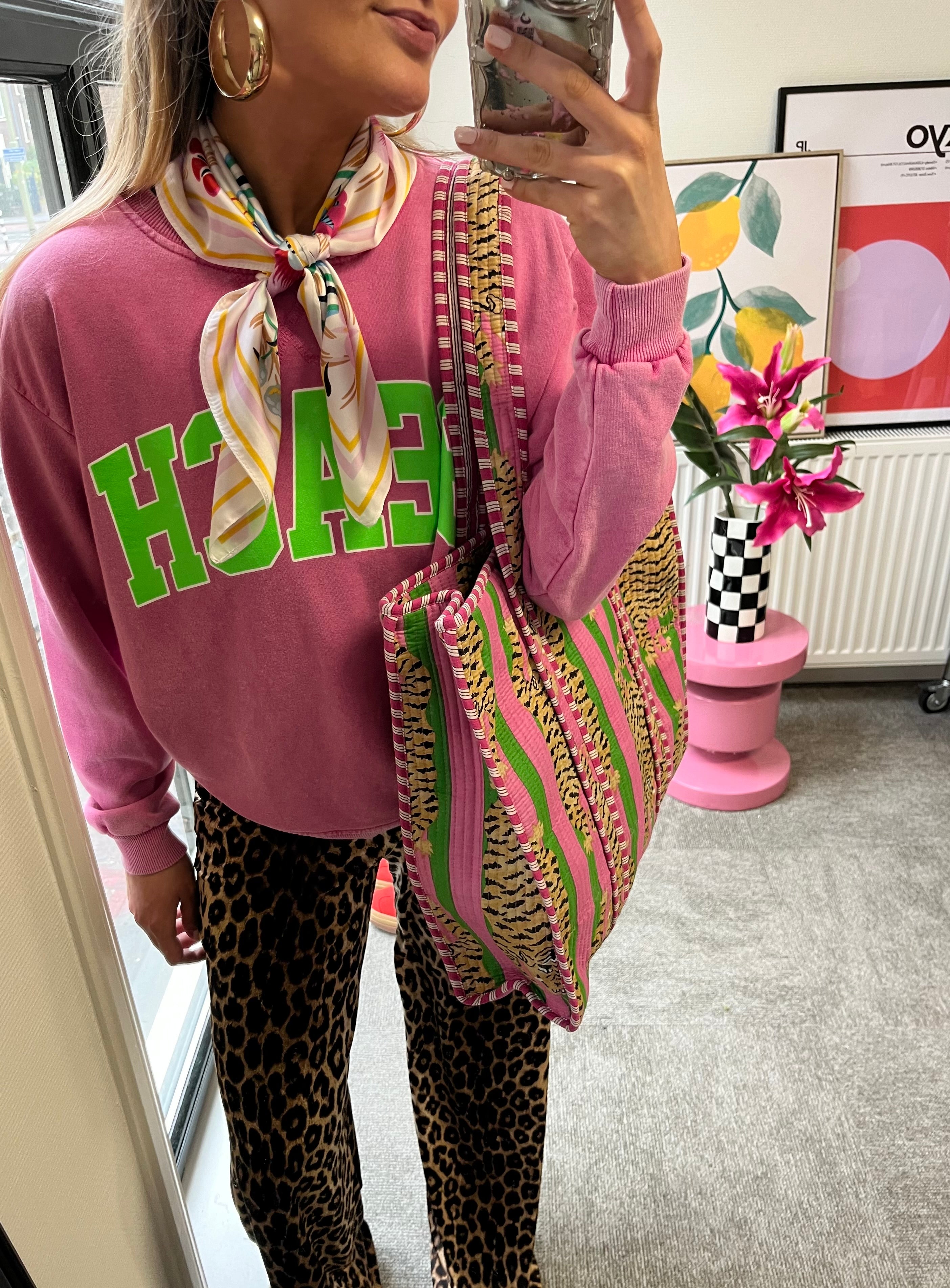 DE PANTER-TIGER SHOPPER ROZE GROEN