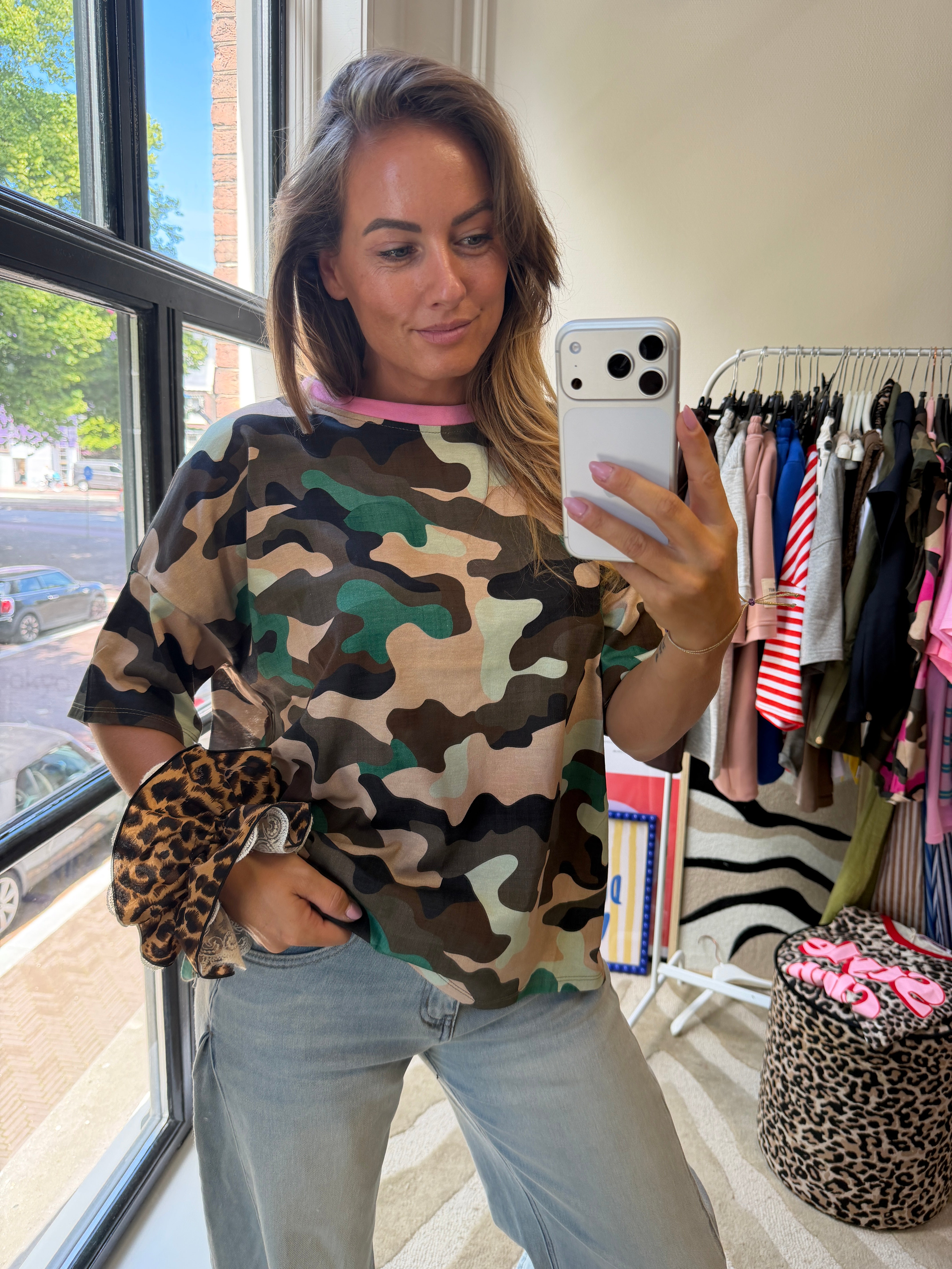 ARMY SHIRT GROEN MET ROZE