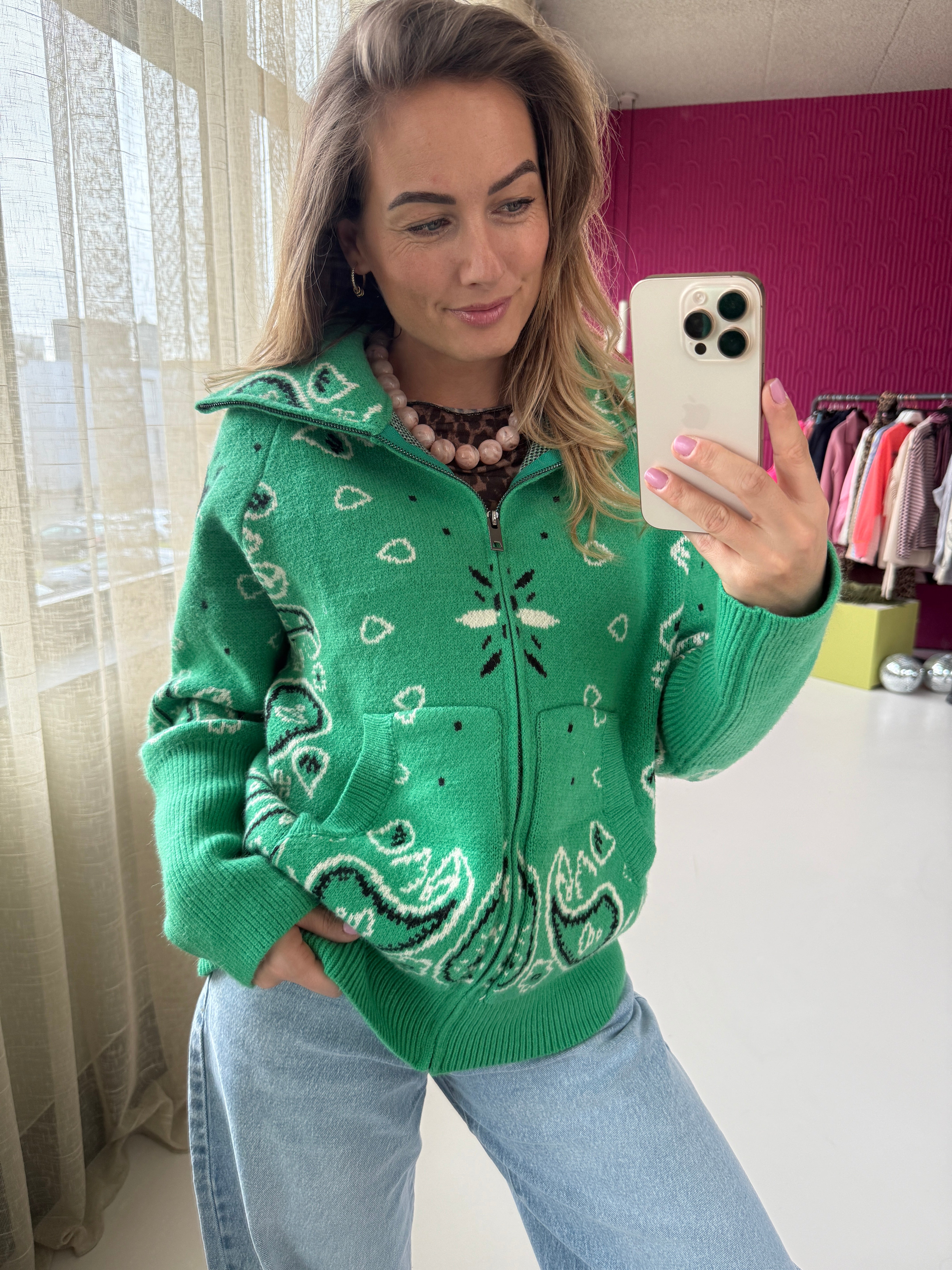 HAZEL PRINT VEST GROEN