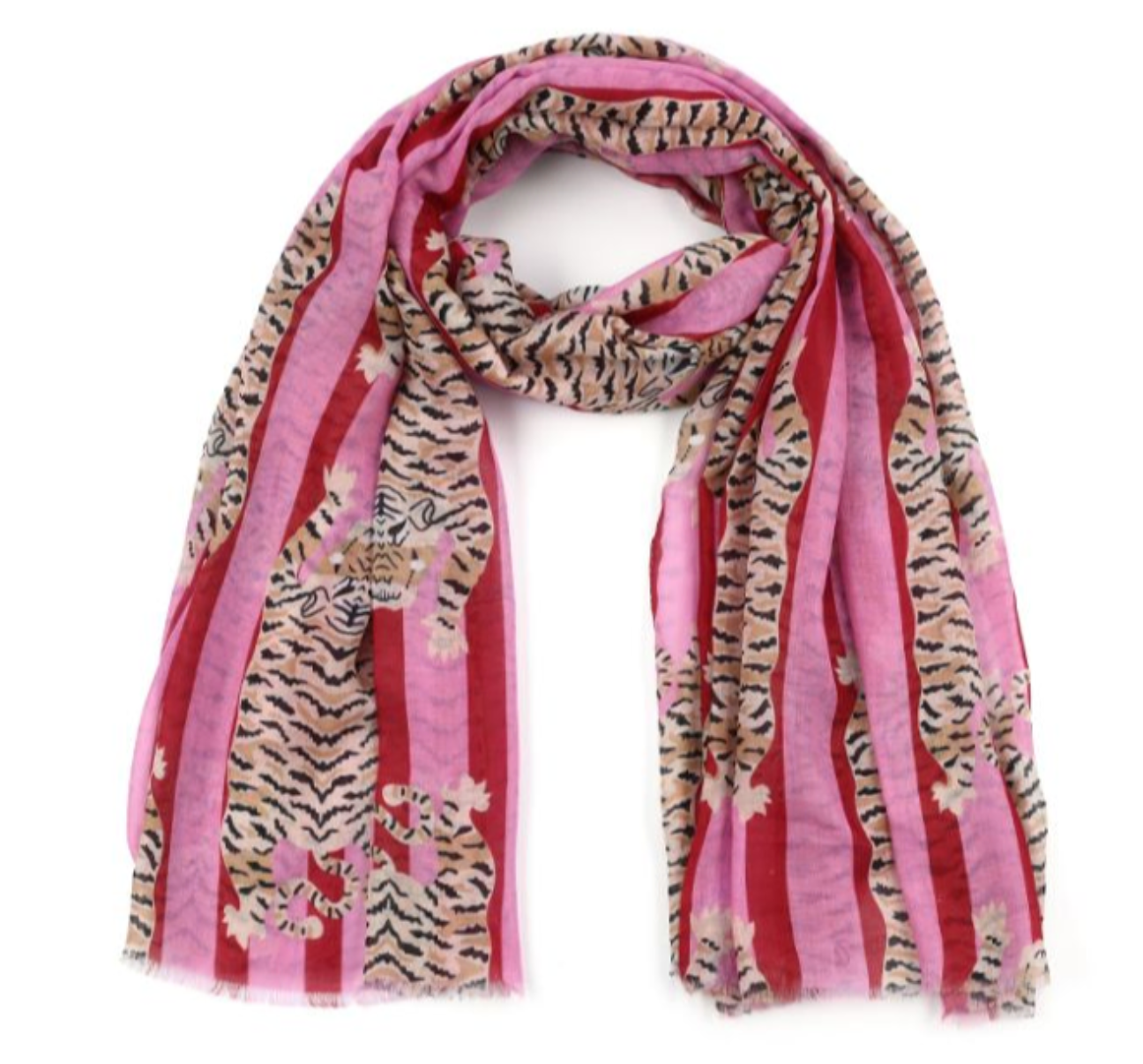 TIGER VISCOSE SJAAL ROZE-ROOD