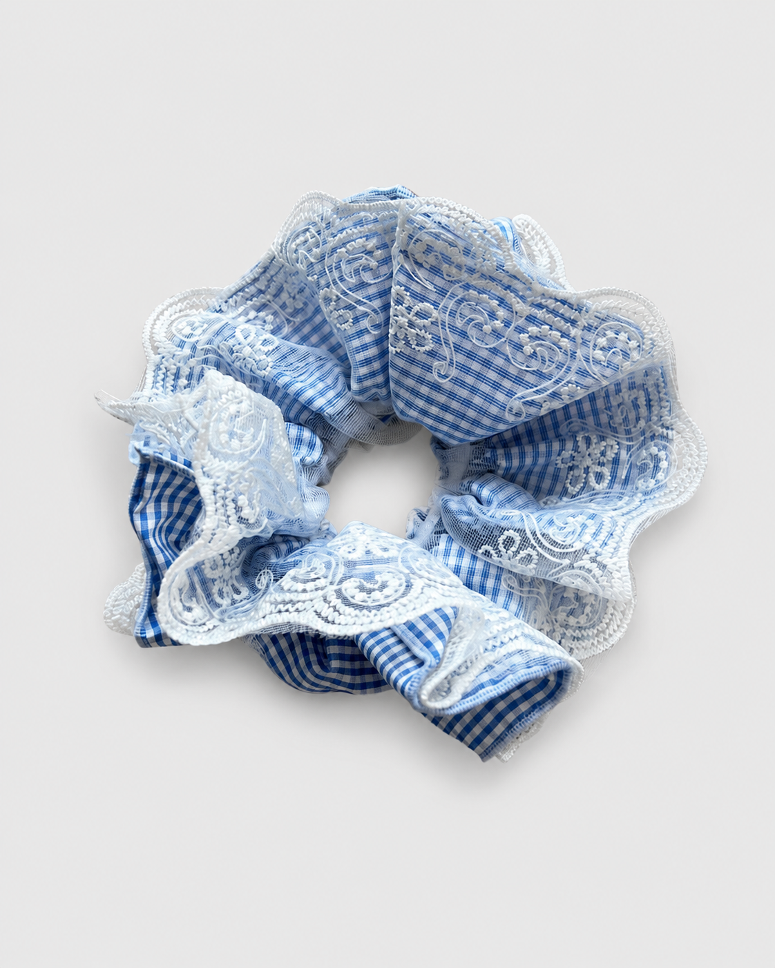 scrunchie lace kant blauw geruite stof