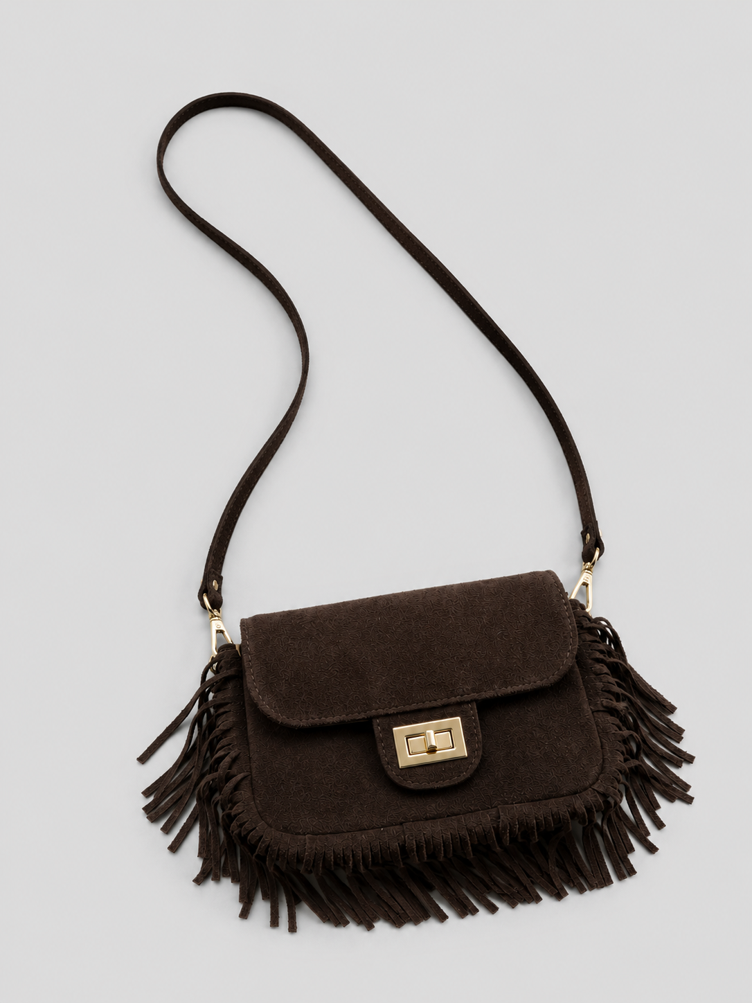 tasje suede bruin franjes