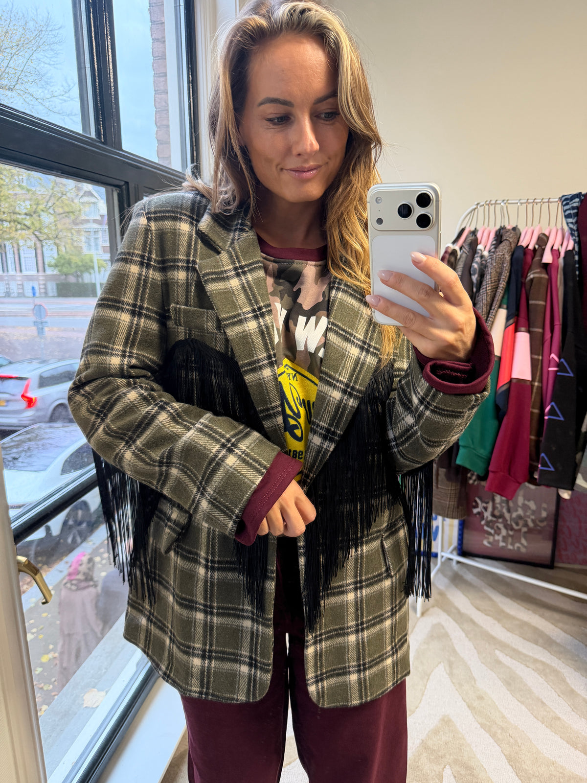 GROEN GERUITE BLAZER MET FRANJES