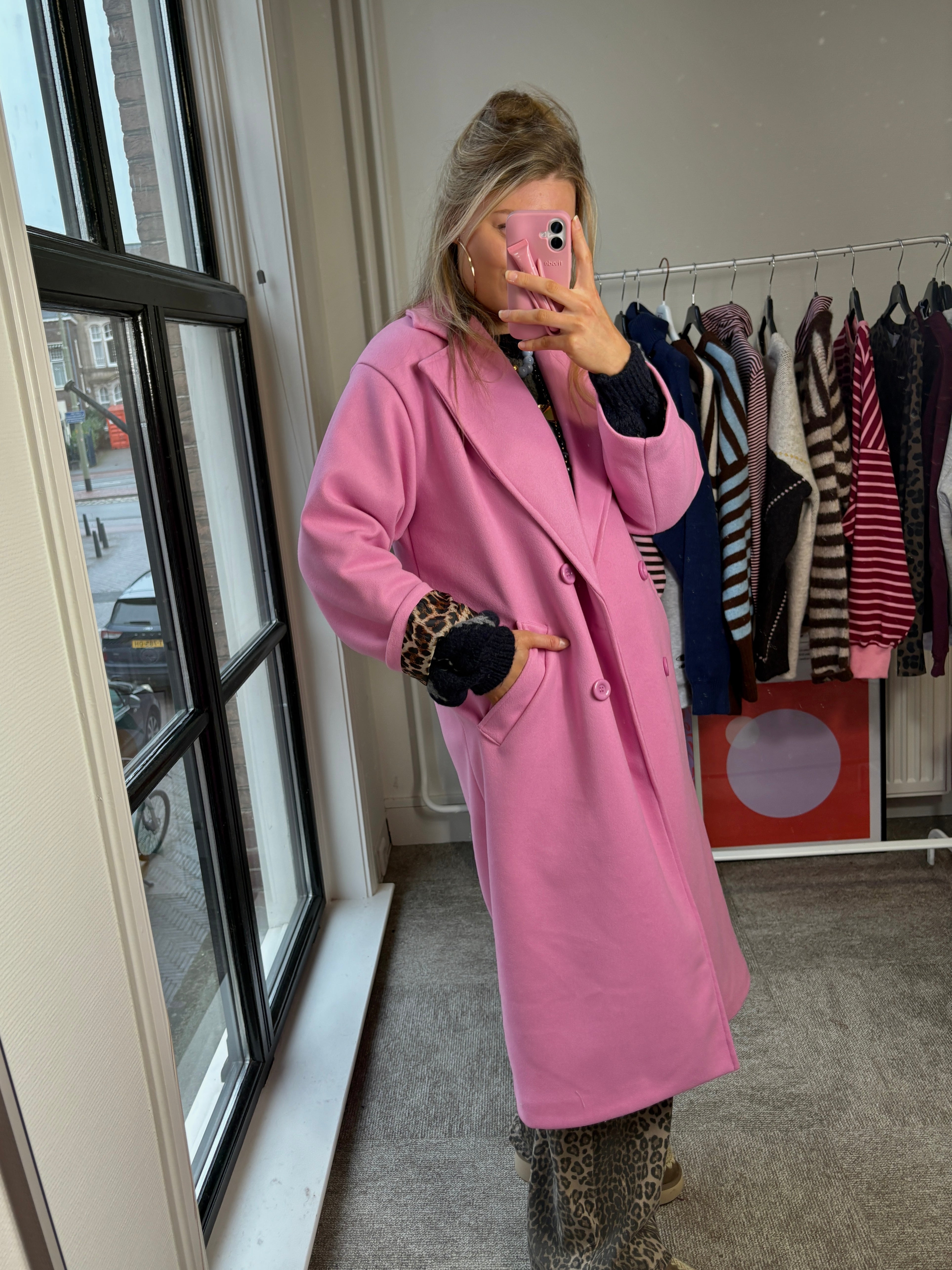 LIZZY MANTEL JAS ROZE MET PANTER