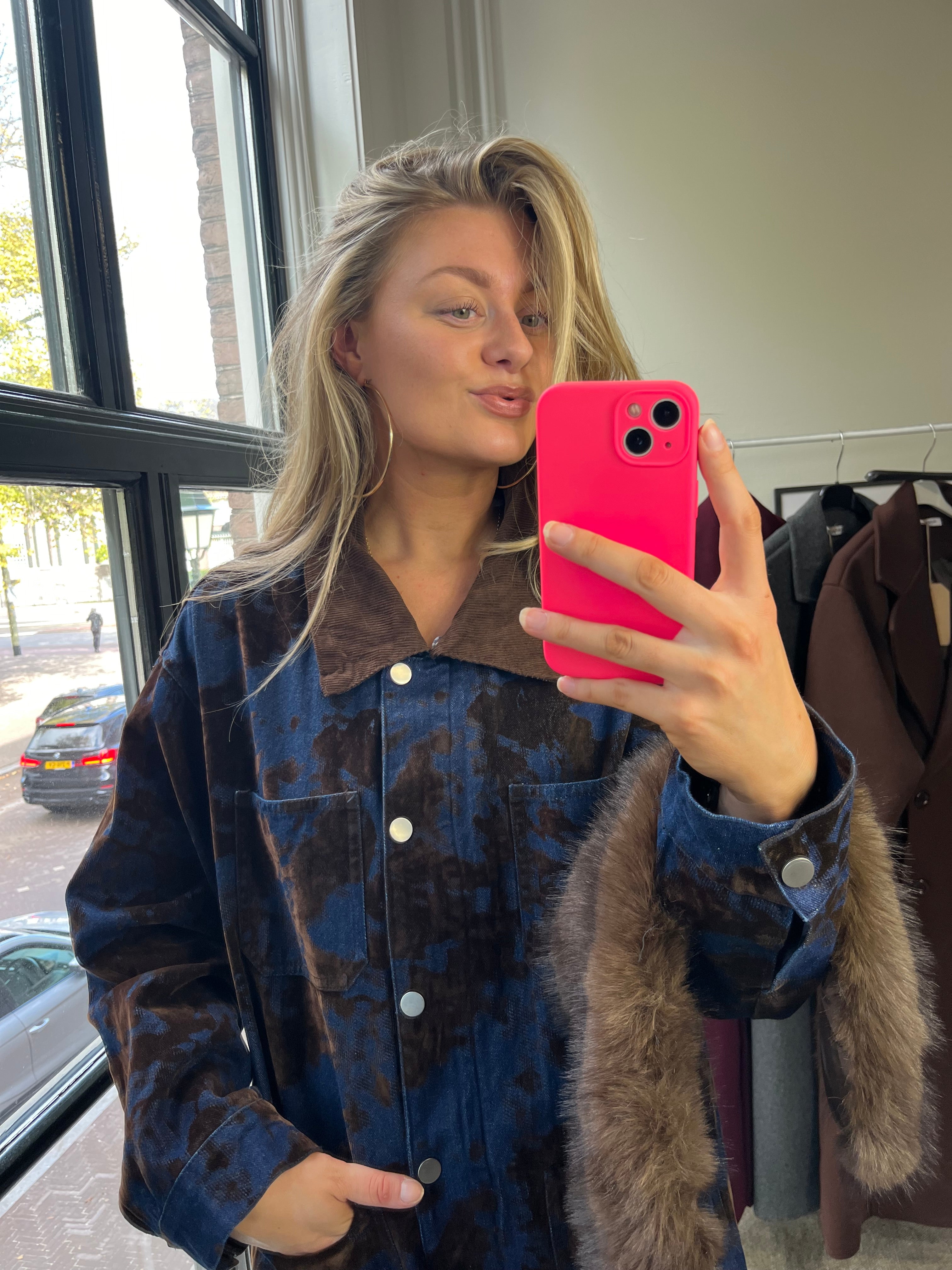 JEANS JACKET WITH FUR COLLAR