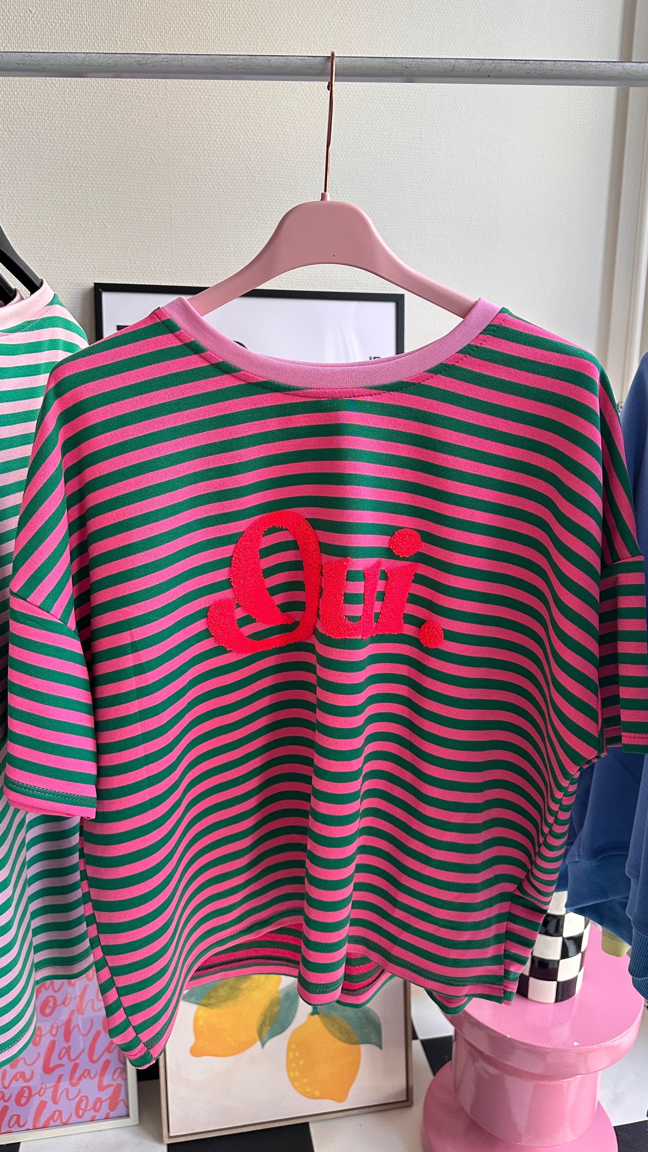 GESTREEPT T-SHIRT OUI GROEN ROZE