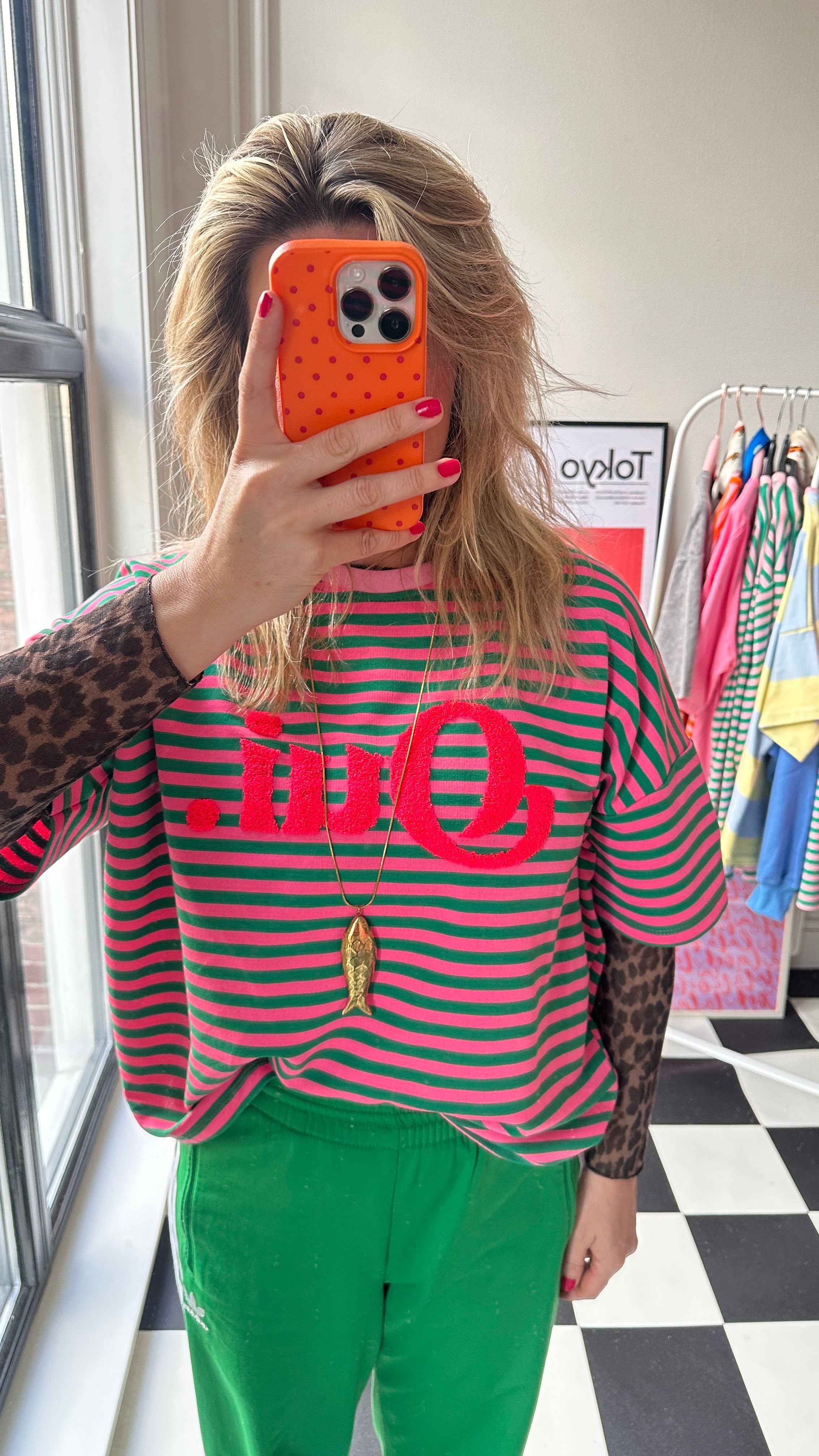 GESTREEPT T-SHIRT OUI GROEN ROZE