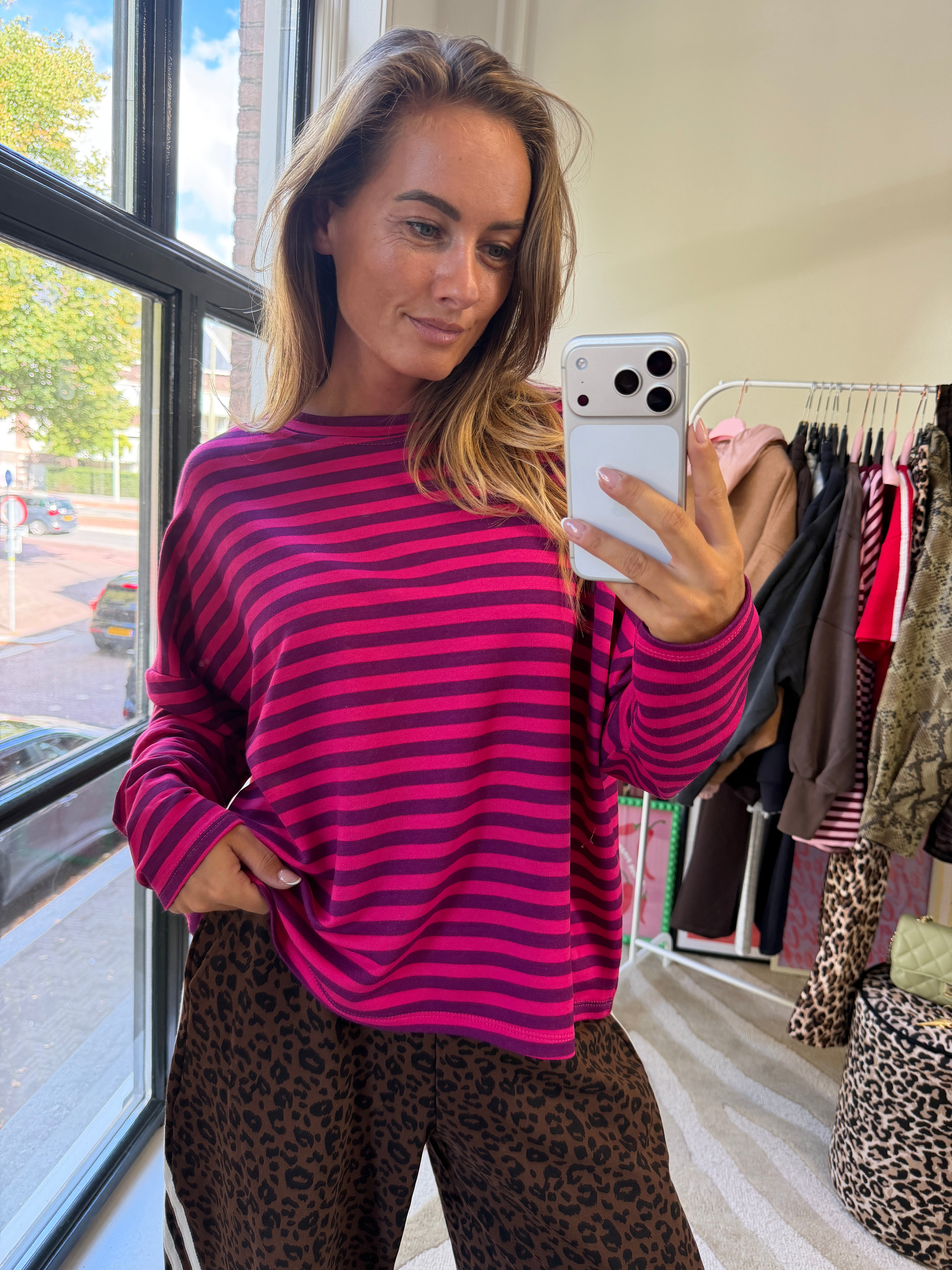 ALEXIA STREEP SHIRT ROZE PAARS
