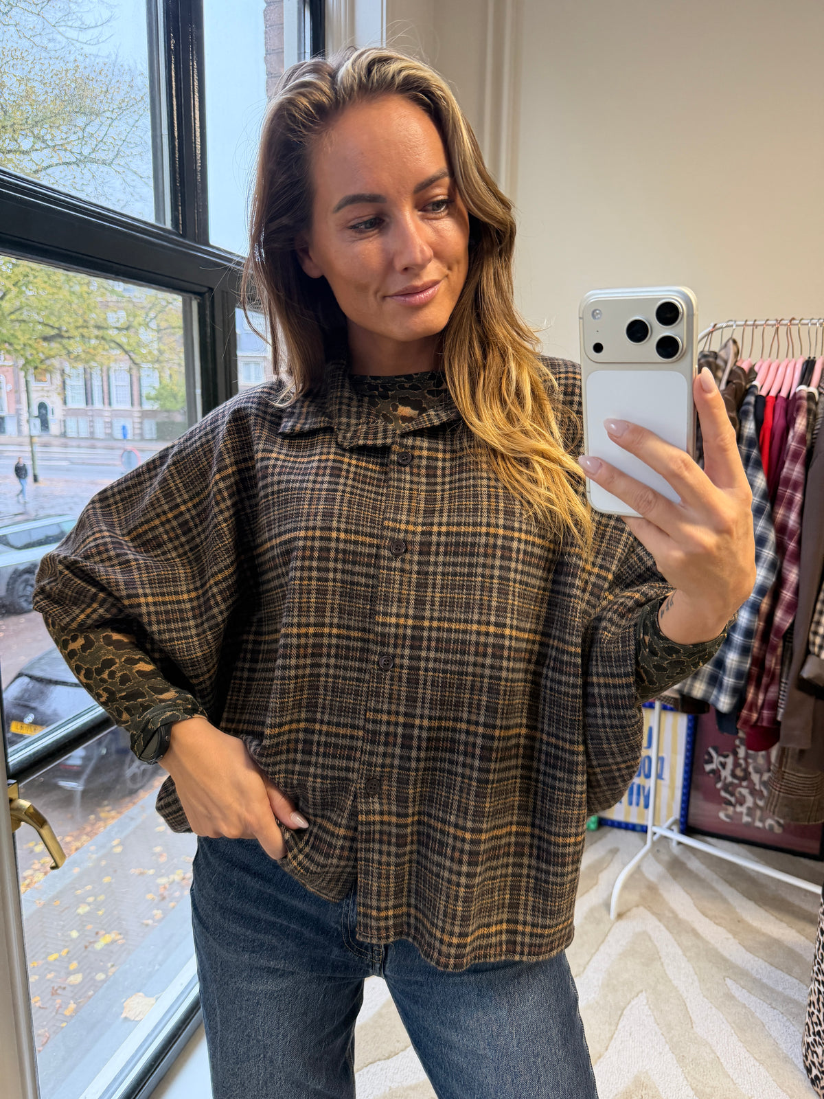 ROOS BRUINE RUITJES BLOUSE