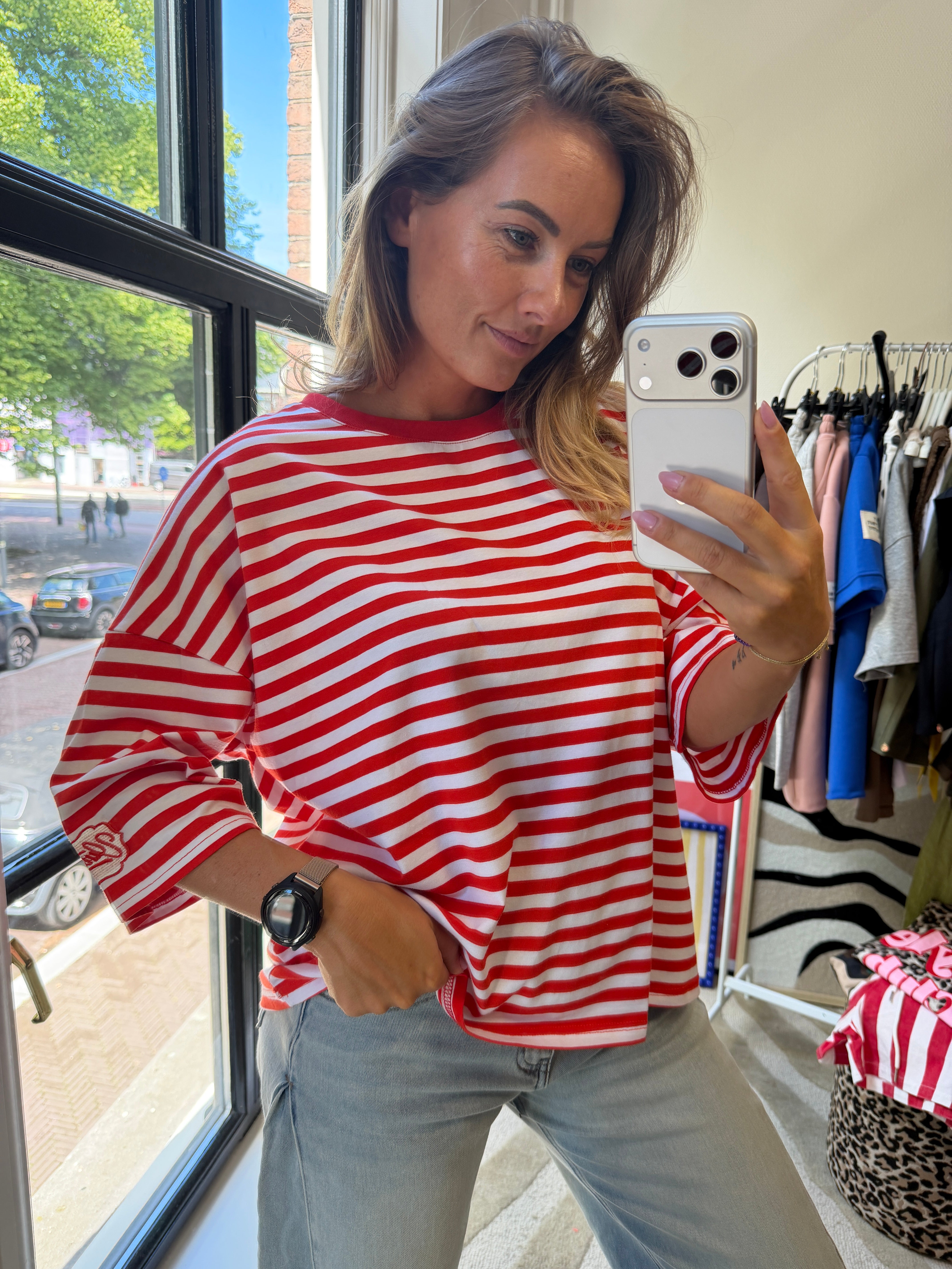 STREEPJES T-SHIRT ROOD WIT