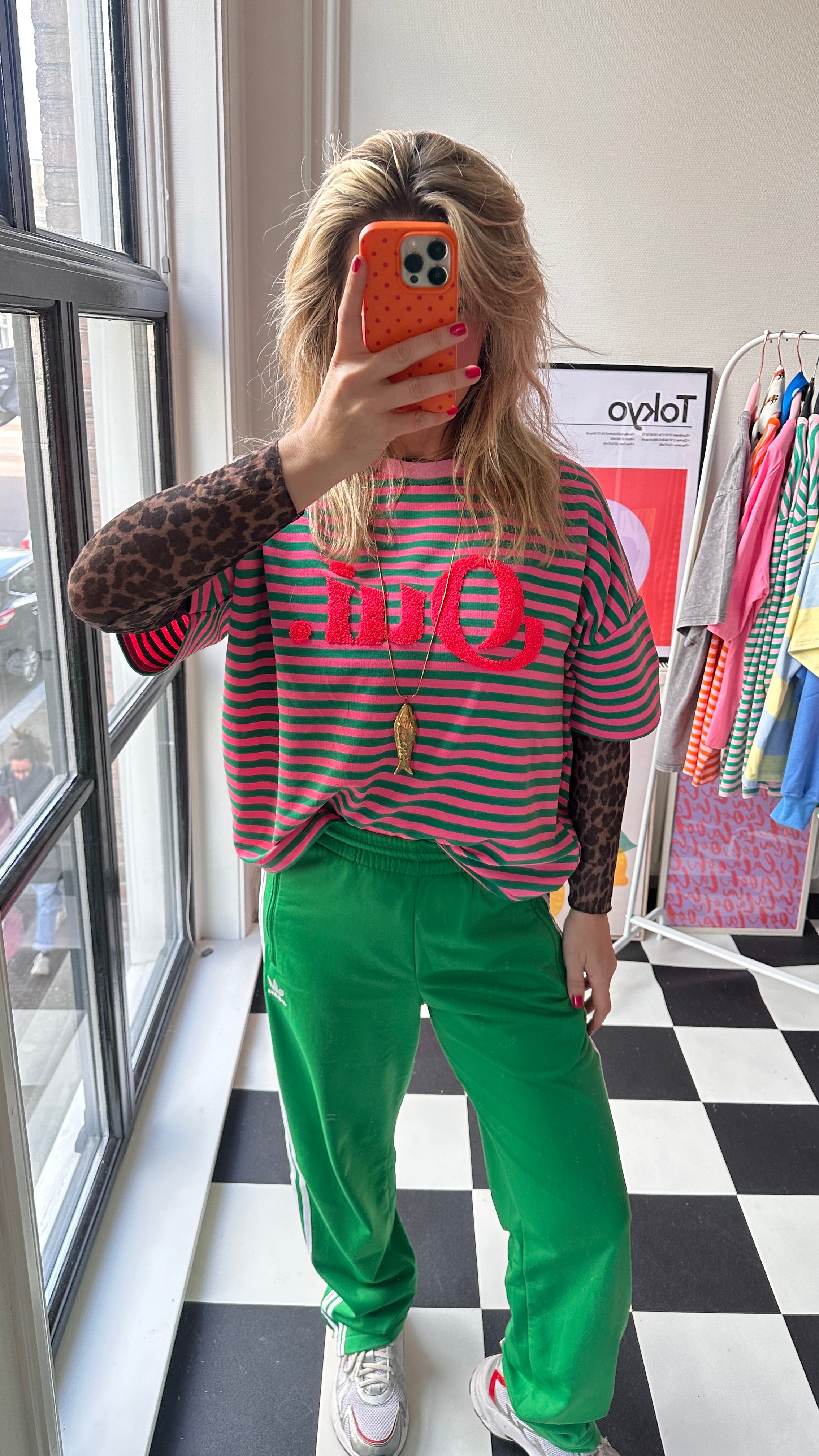 GESTREEPT T-SHIRT OUI GROEN ROZE