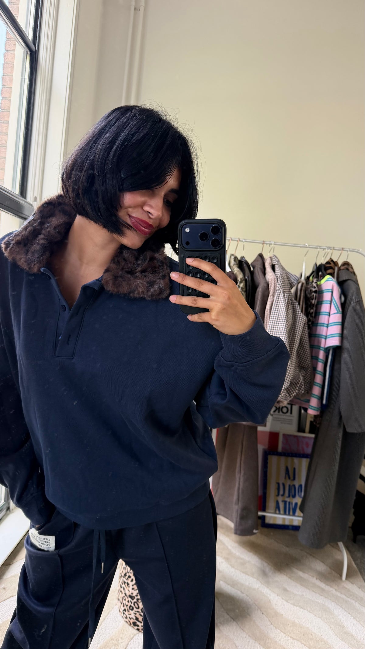 SWEATER MET PANTERKRAAG BLAUW