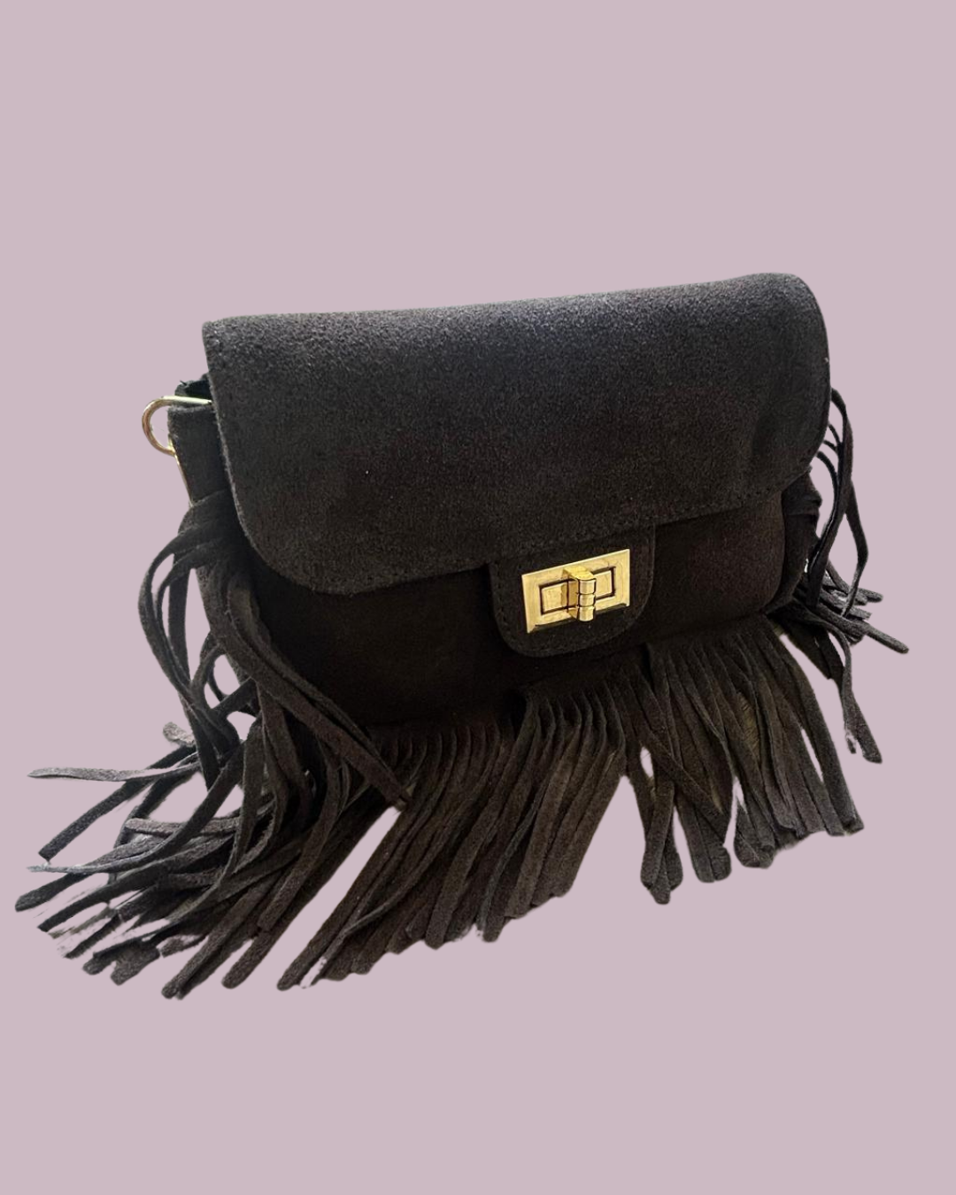 LANA SUEDE BRUIN TASJE MET FRANJES
