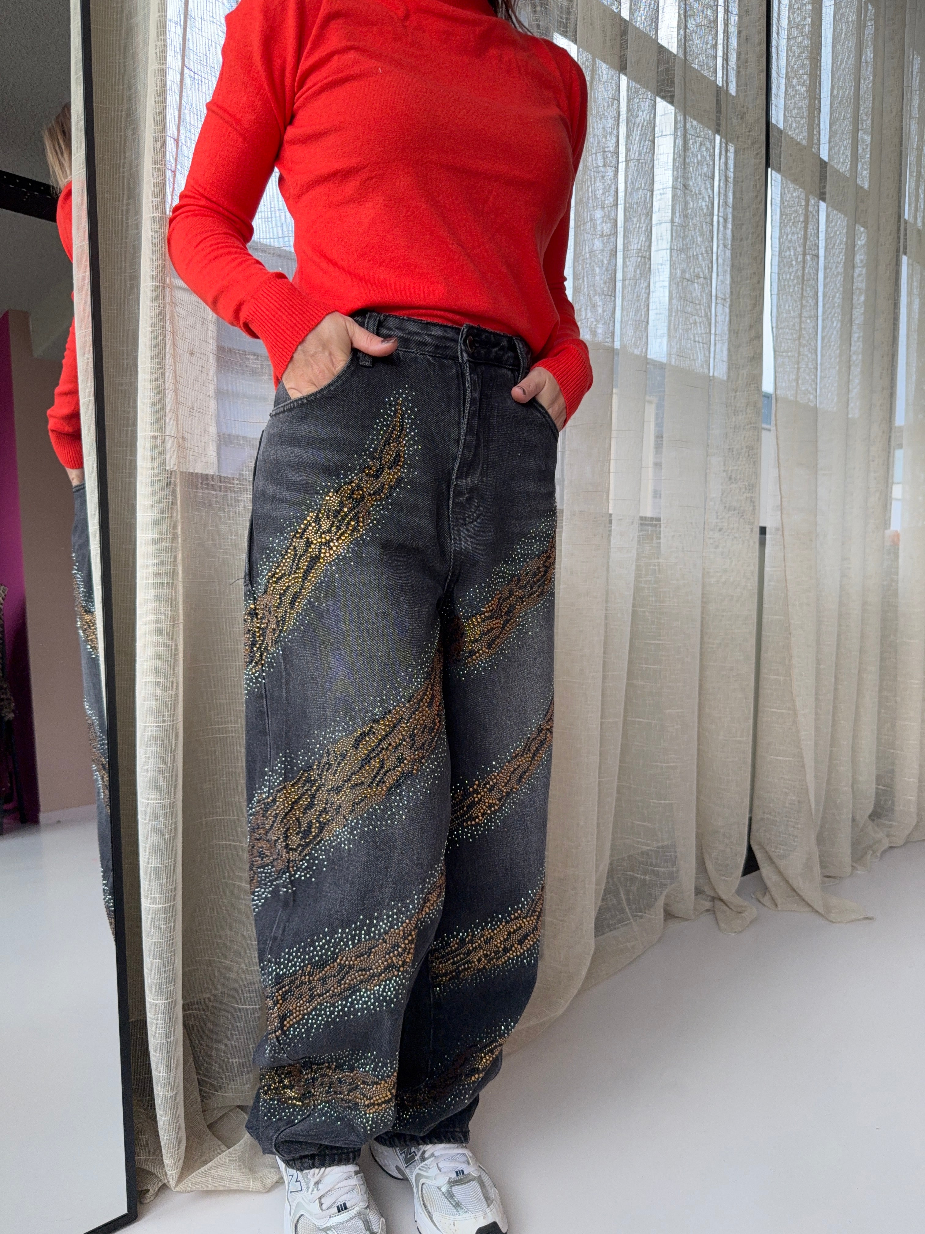BARREL JEANS MET STRASS