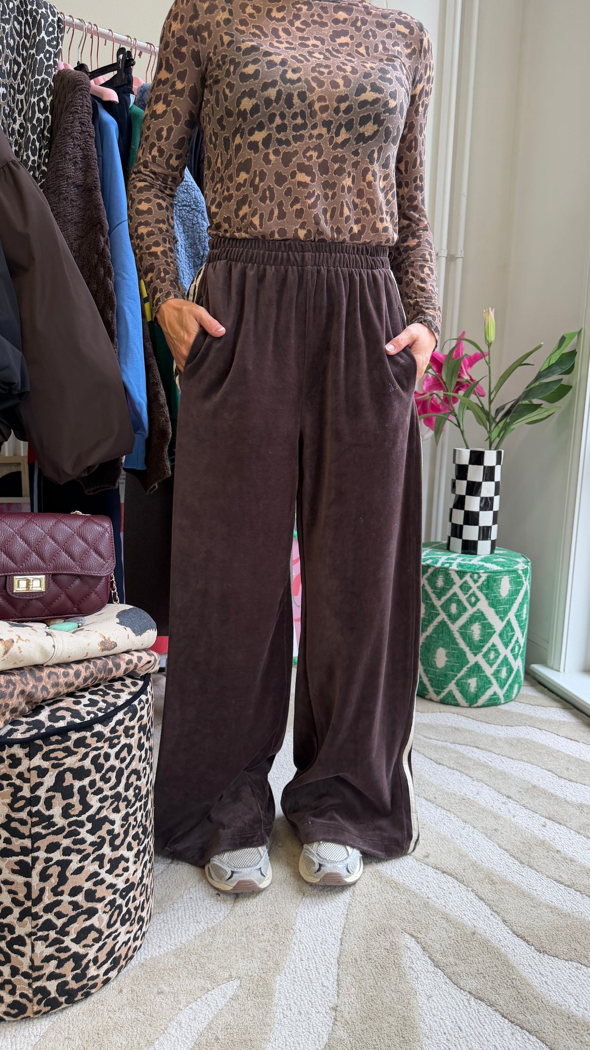 BRUINE VELVET JOGGER STRIPIES