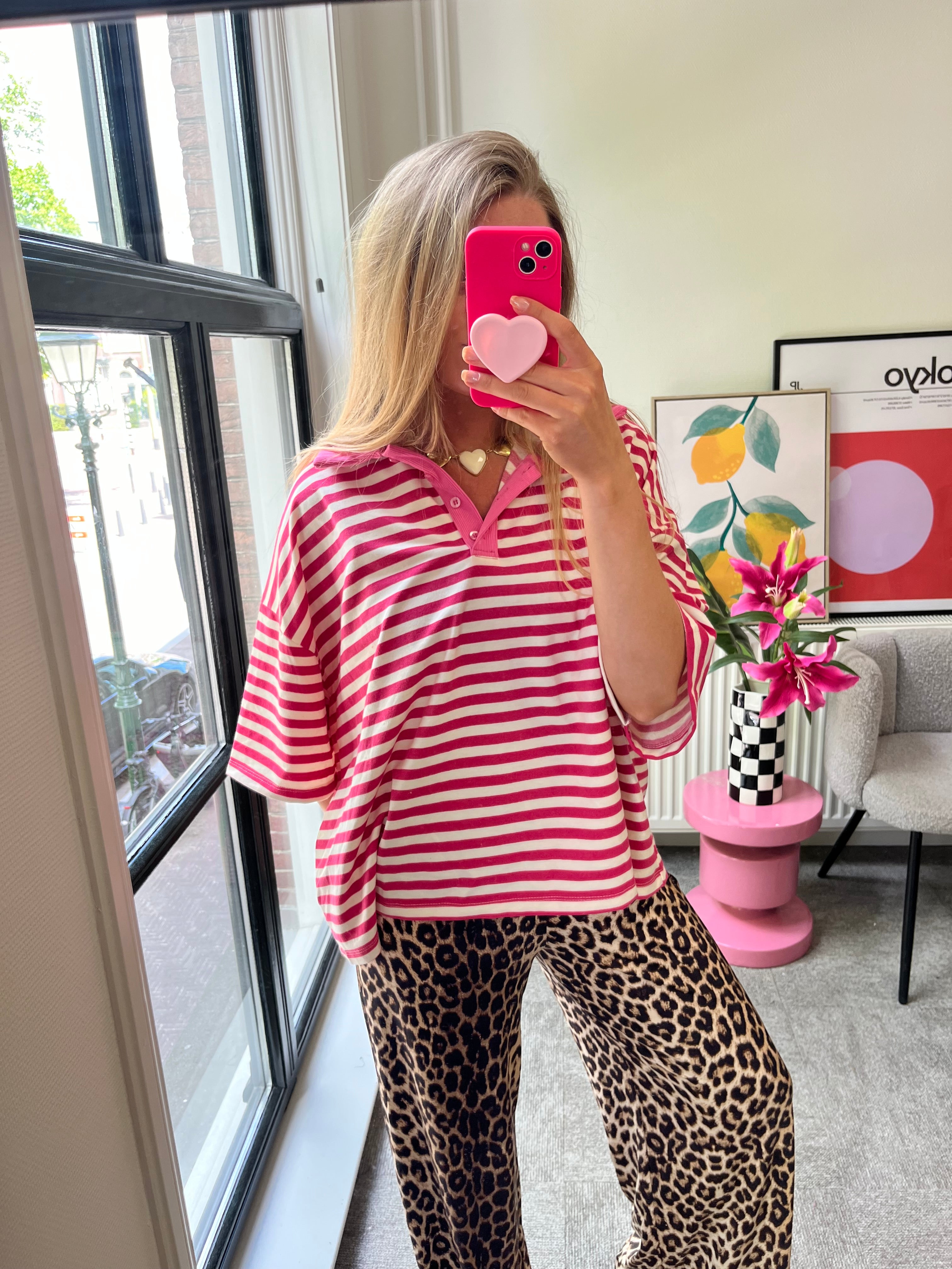 ROZE STREEPJES POLO SHIRT