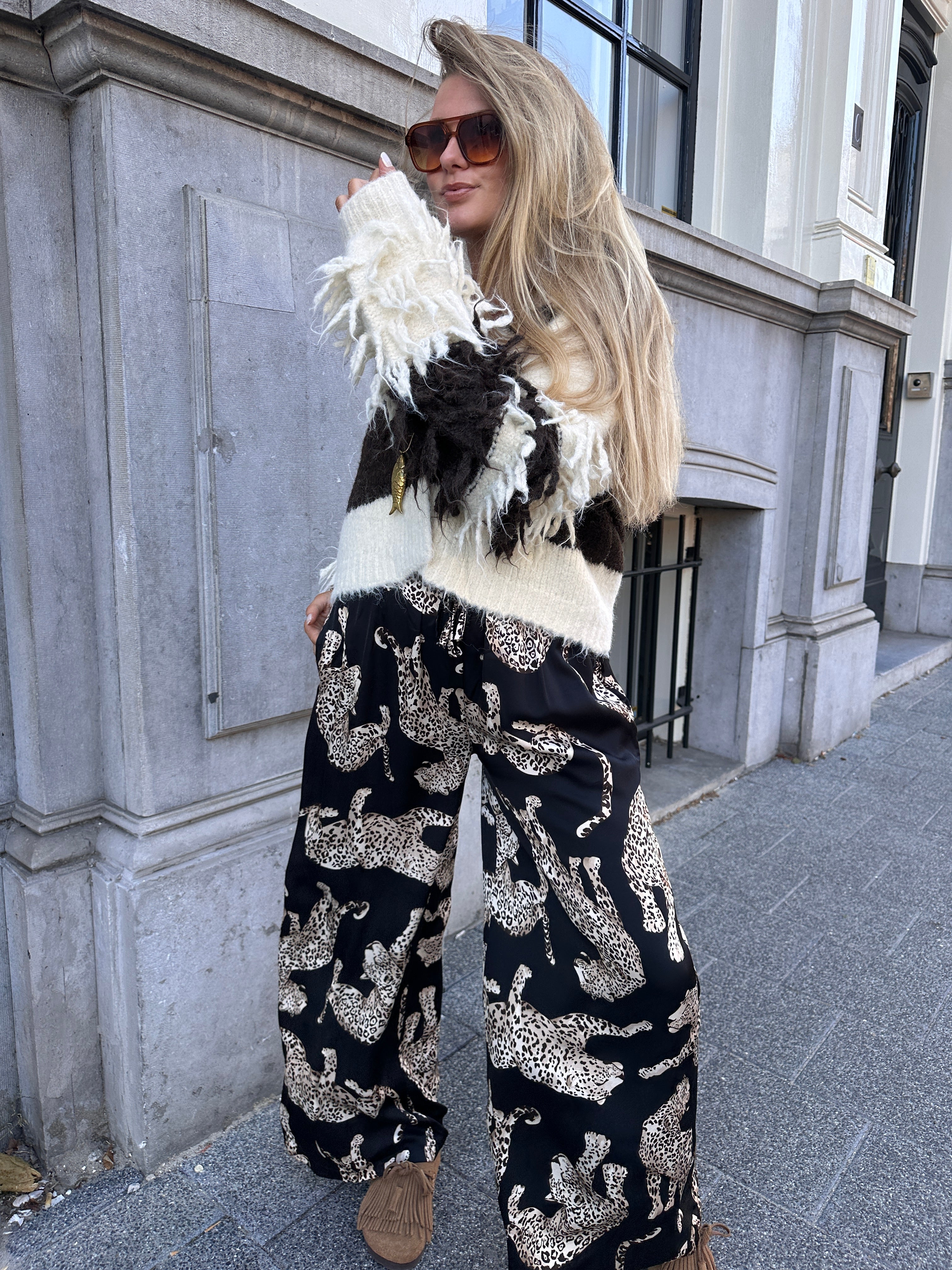 NAOMI LEOPARD BROEK ZWART
