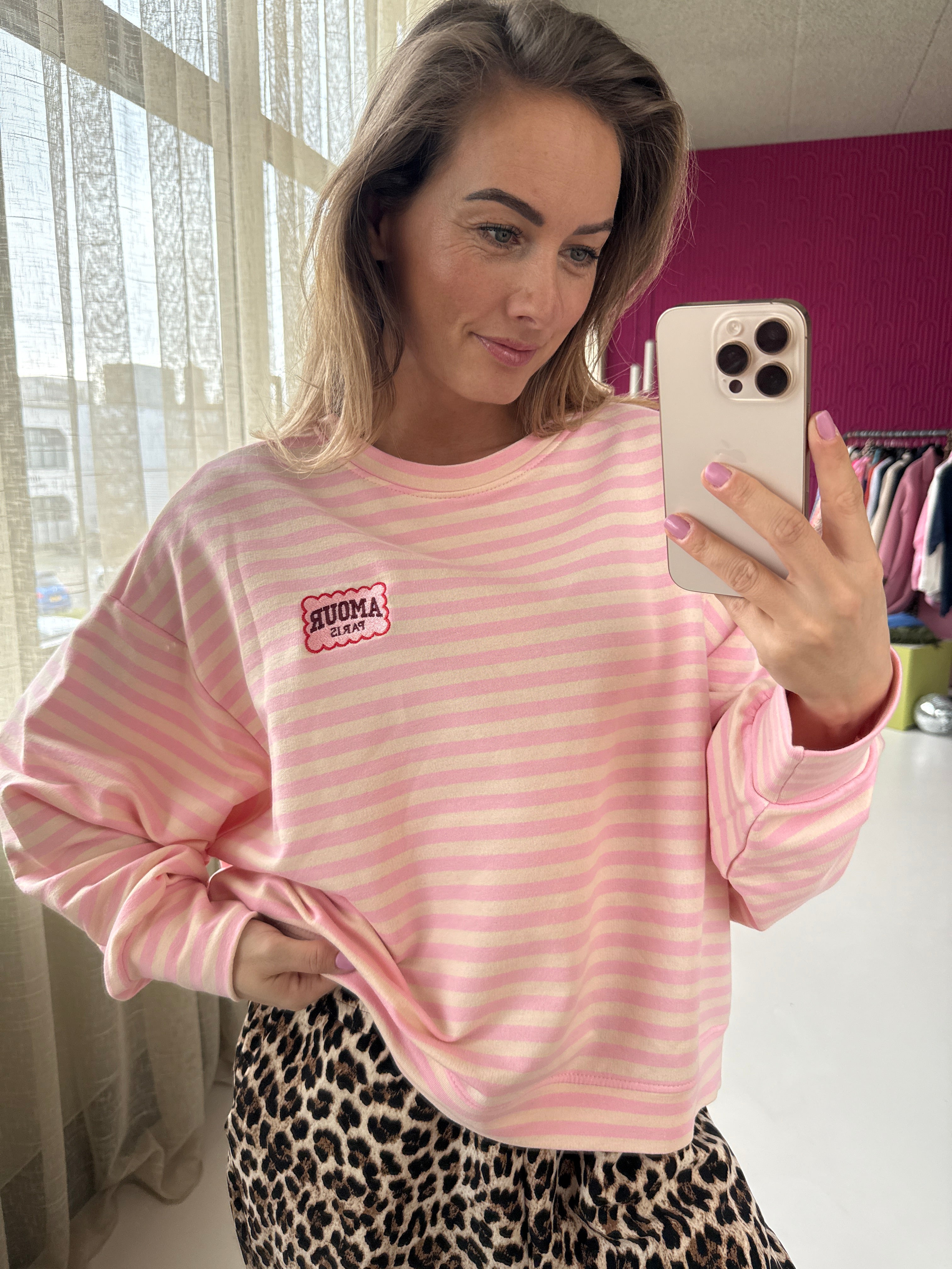 PARIS STREEPJES SWEATER  ROZE CREME