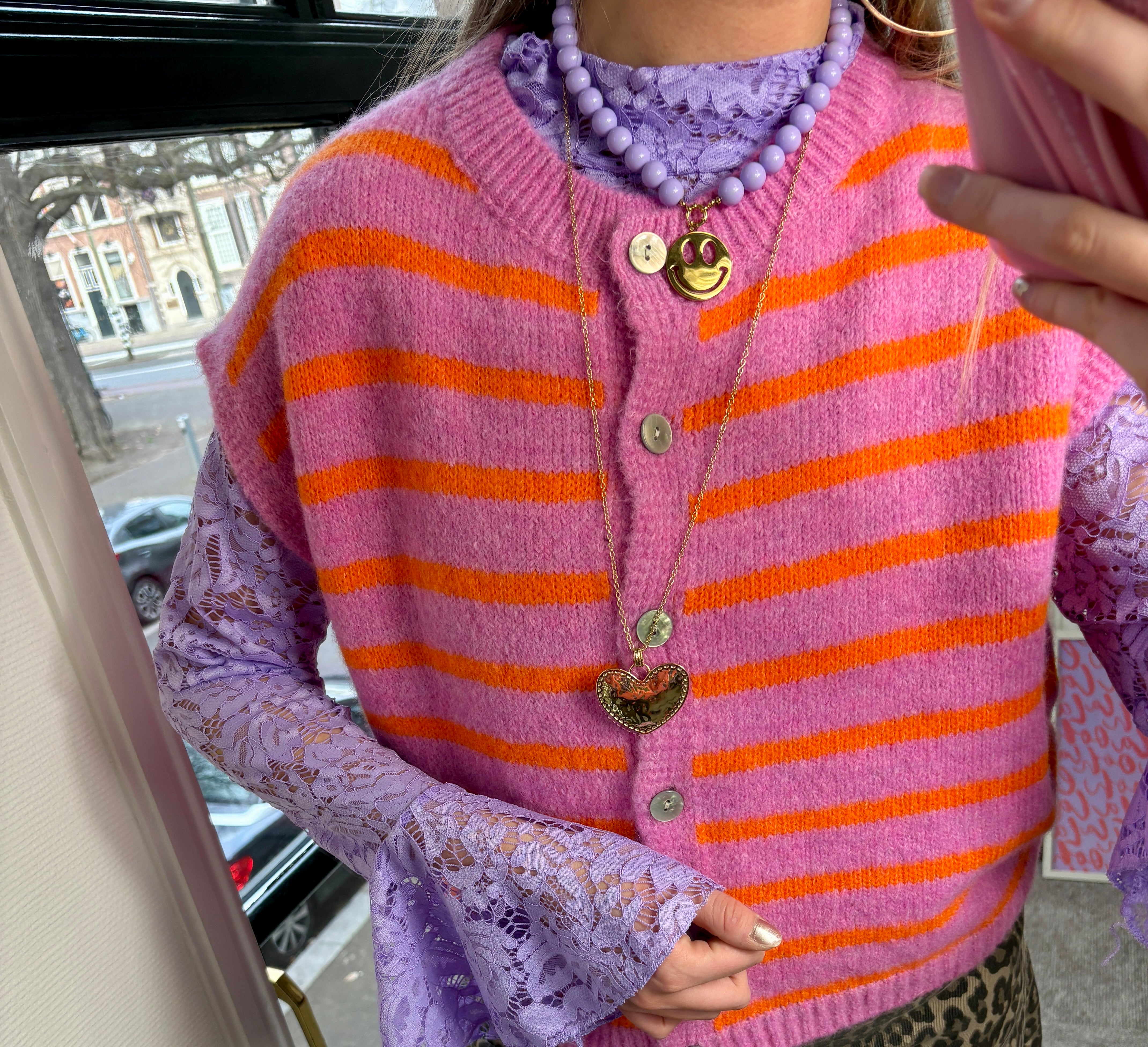 EVA MUSTHAVE KETTING MET SMILEY LILA