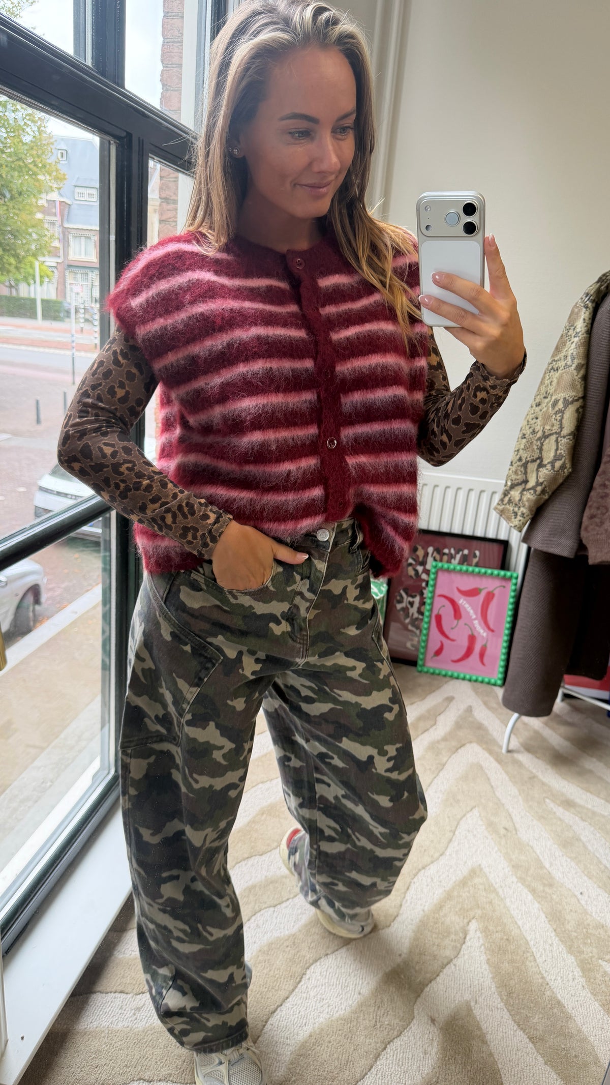 PUCK STREEPGILET BURGUNDY ROZE