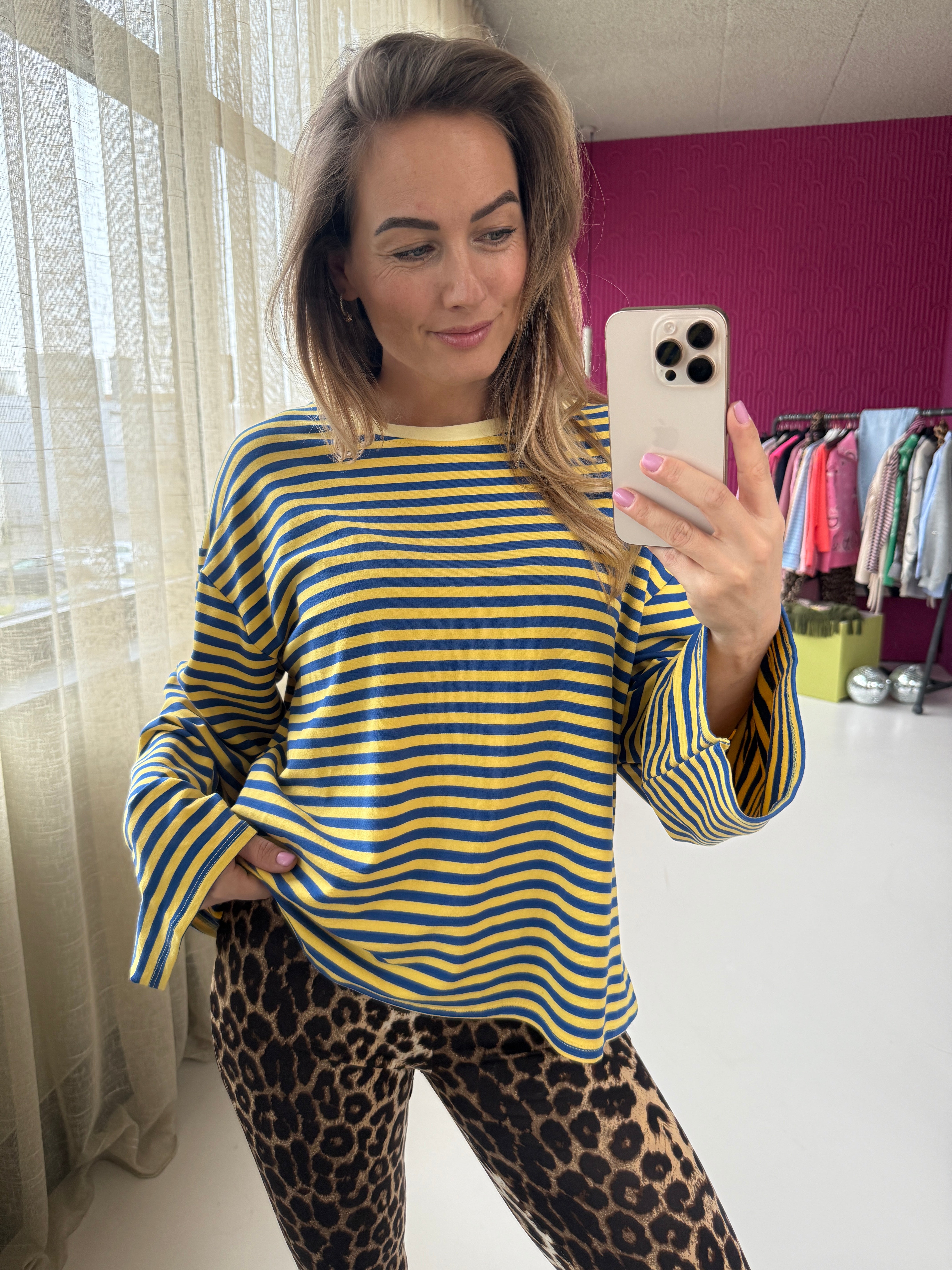 KIKI STREEPJES SHIRT BLAUW-GEEL