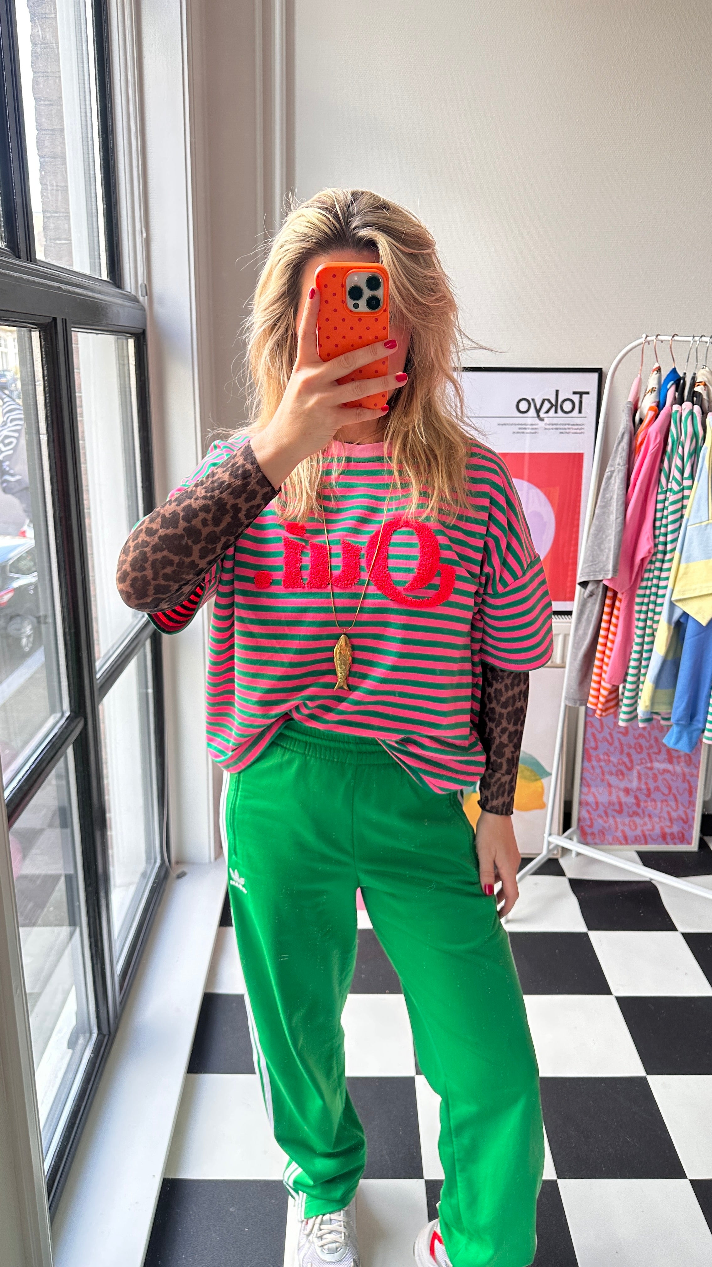 GESTREEPT T-SHIRT OUI GROEN ROZE
