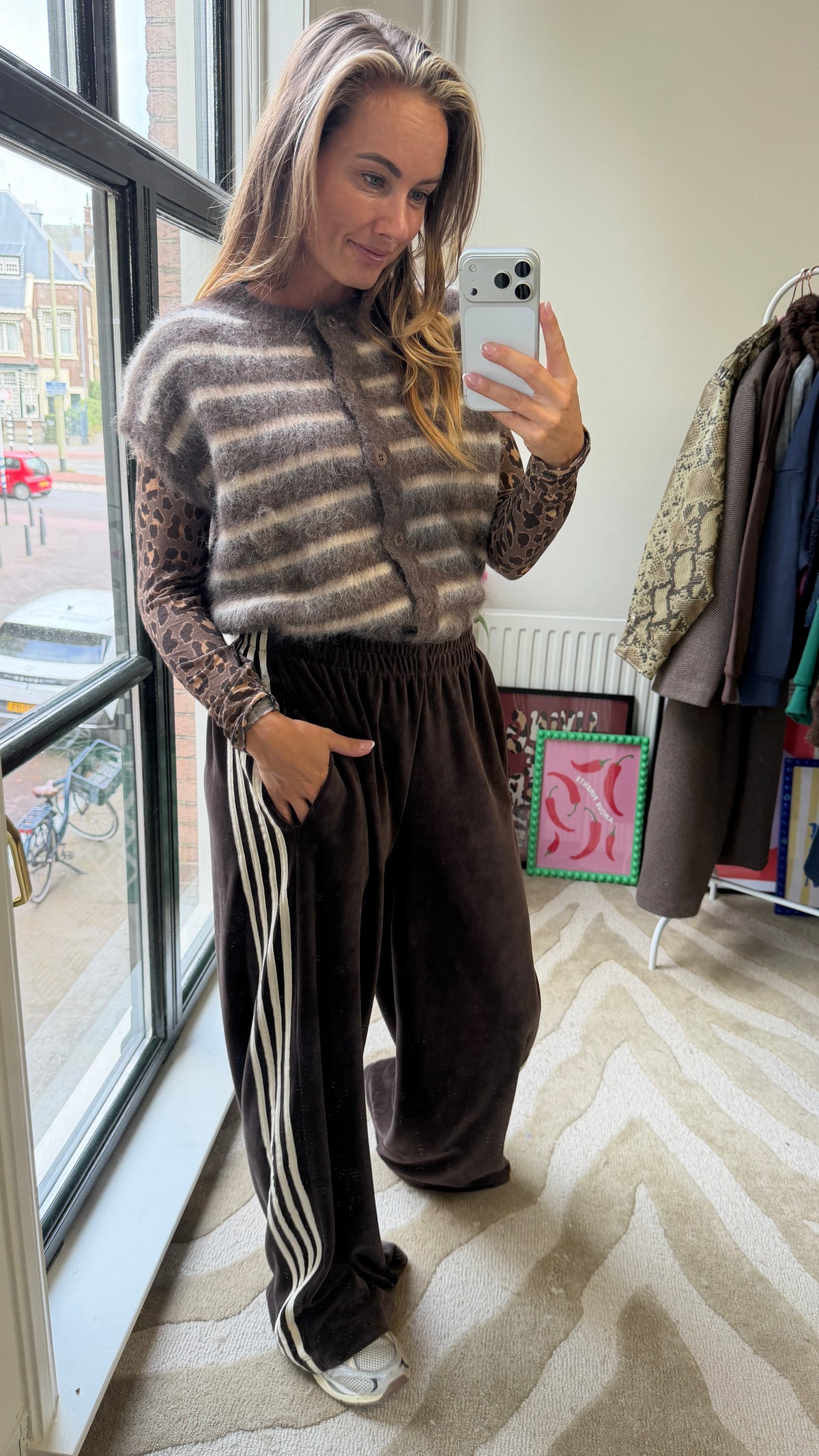 BRUINE VELVET JOGGER STRIPIES