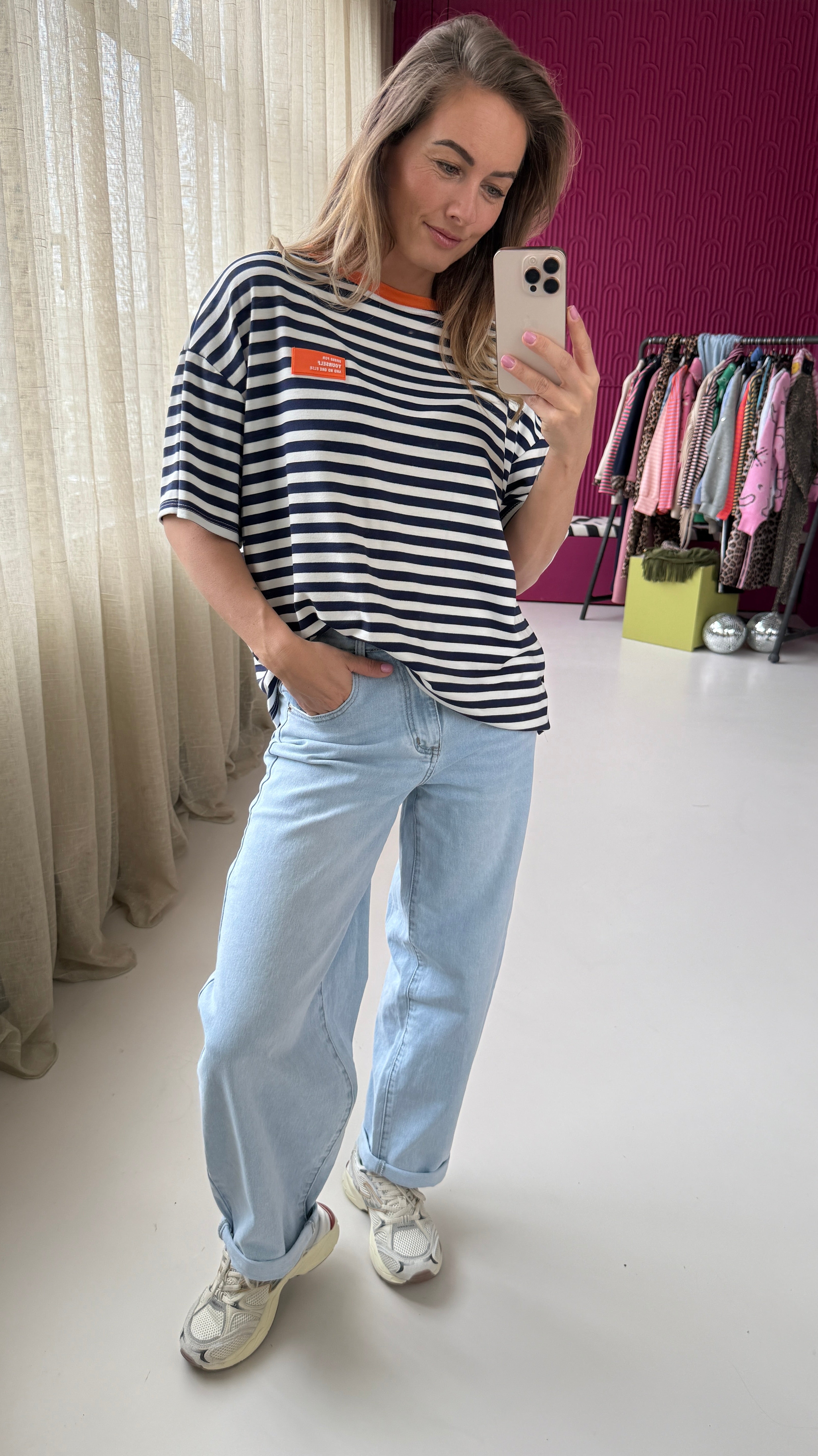 STREEPJES SHIRT BLAUW ORANJE