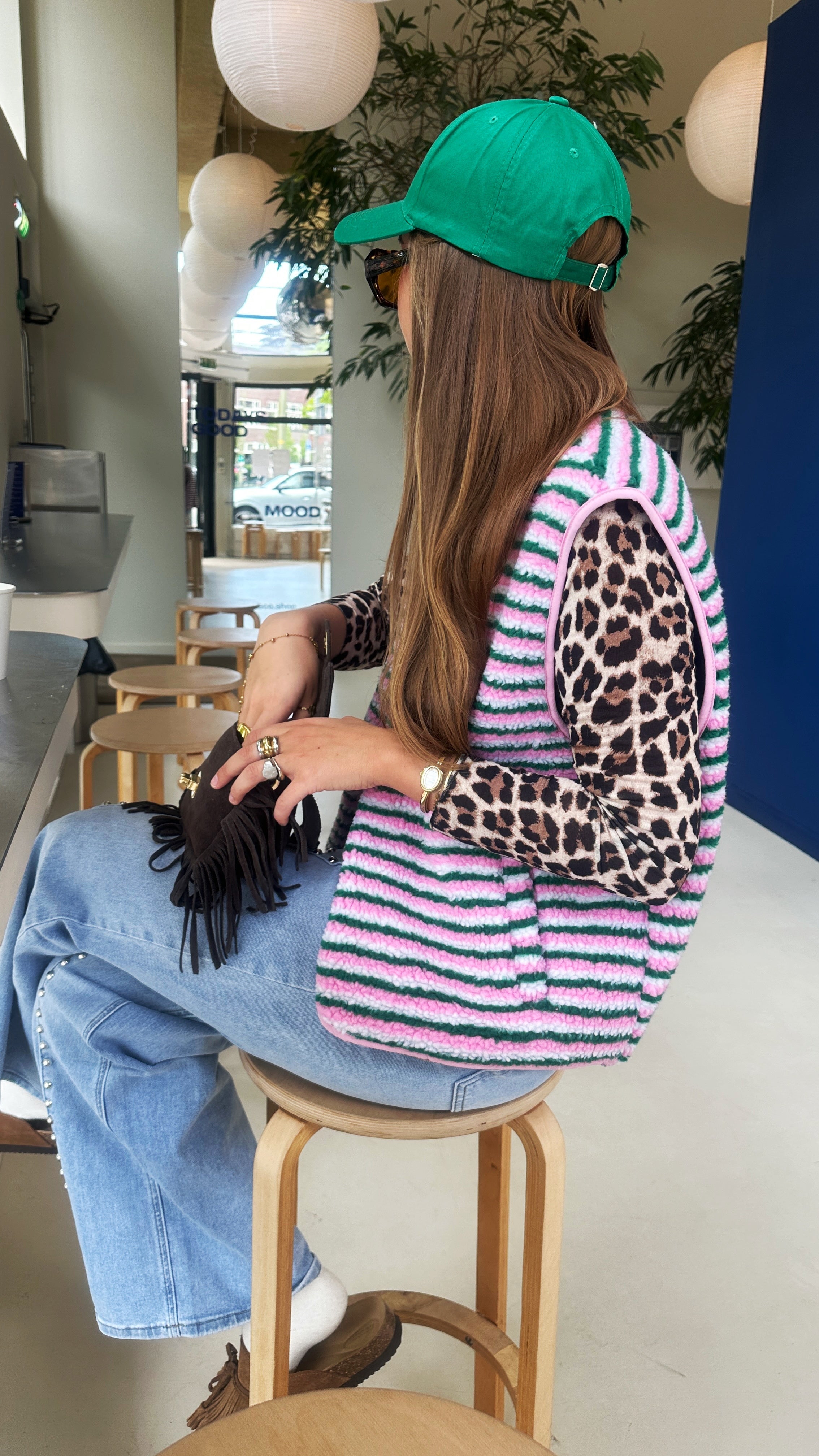 GROEN ROZE TEDDY GILET