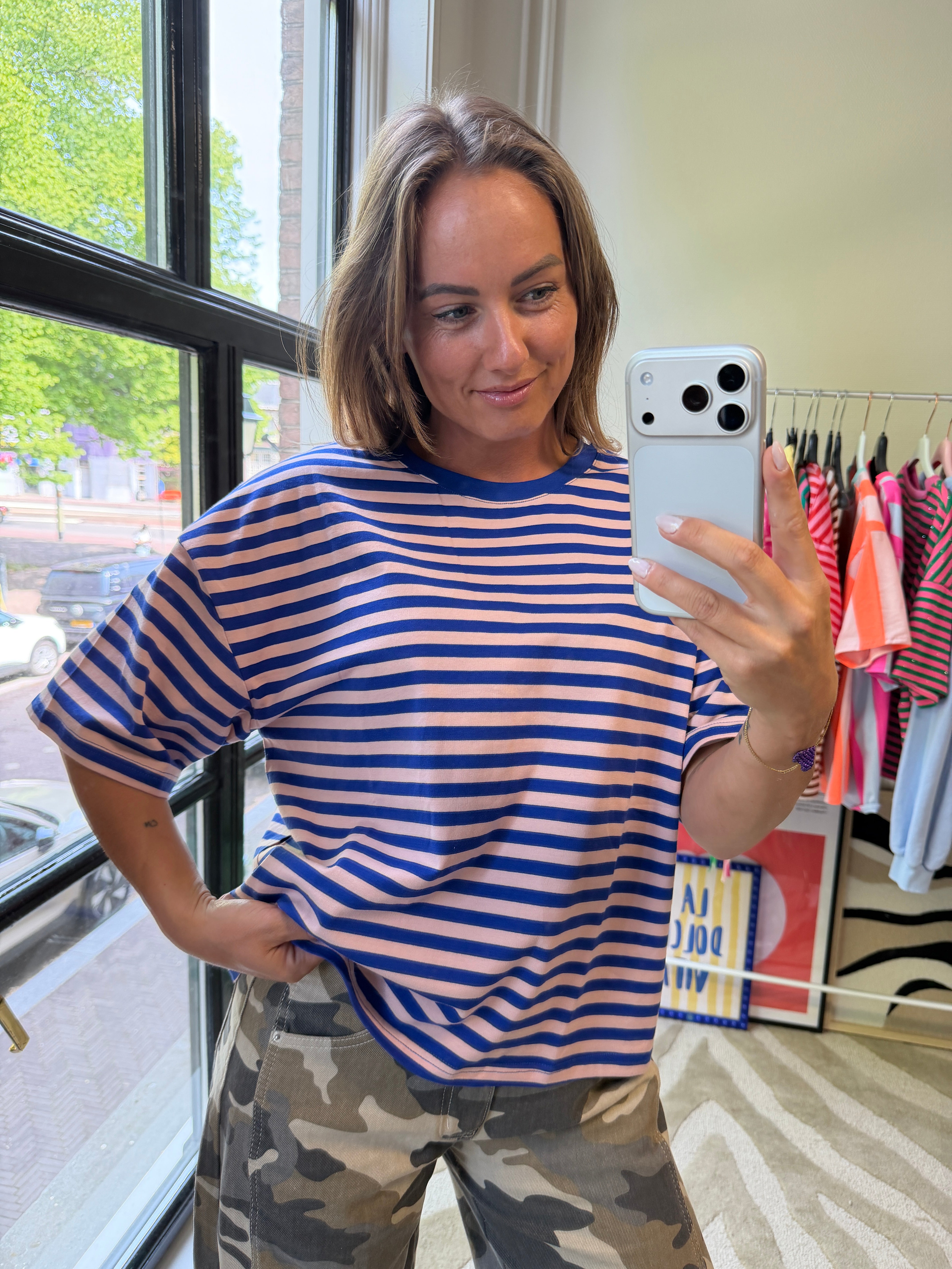 BLAUW ROZE STREEPJES SHIRT