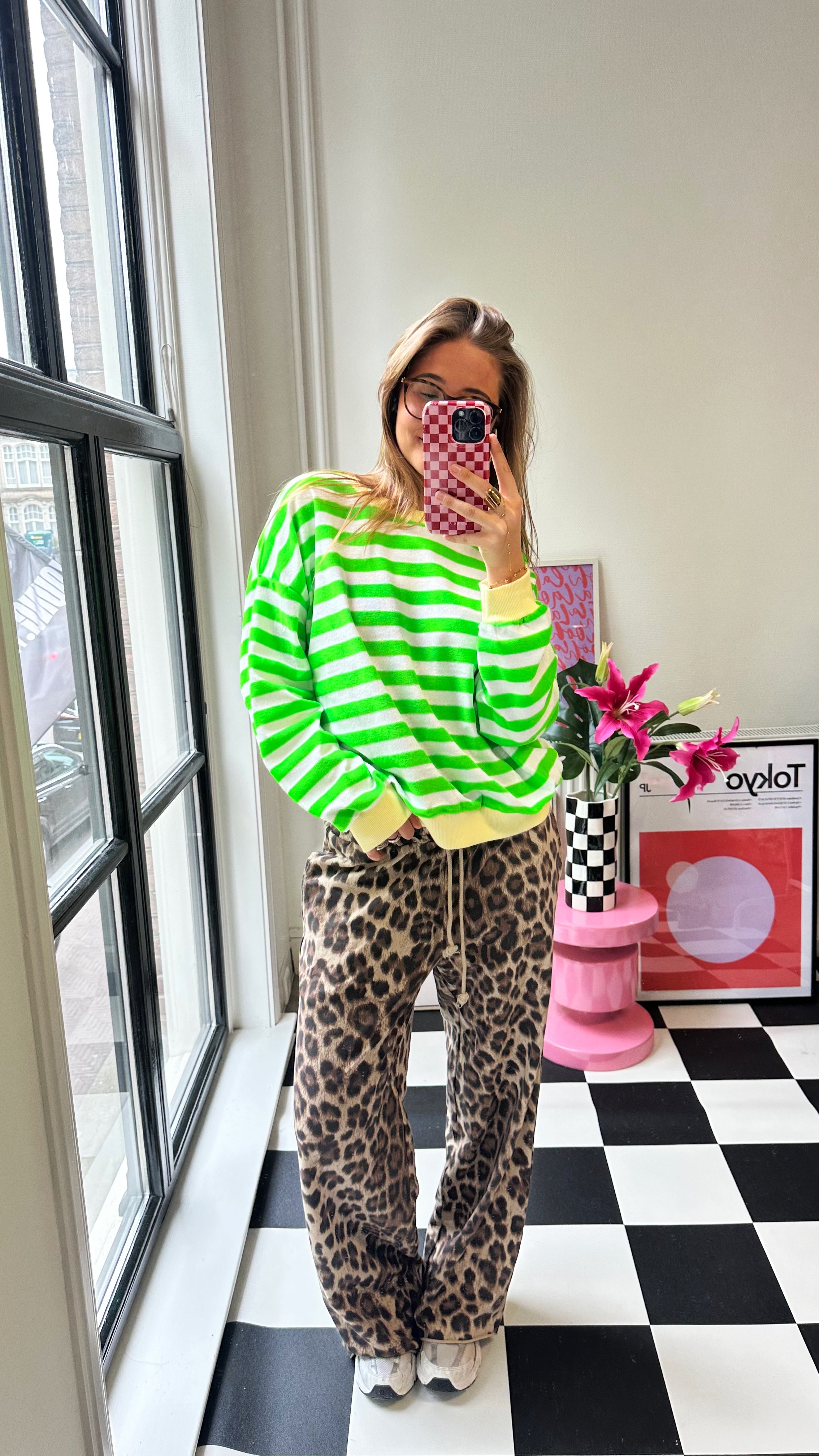 KELLY GESTREEPTE SWEATER KNALGROEN