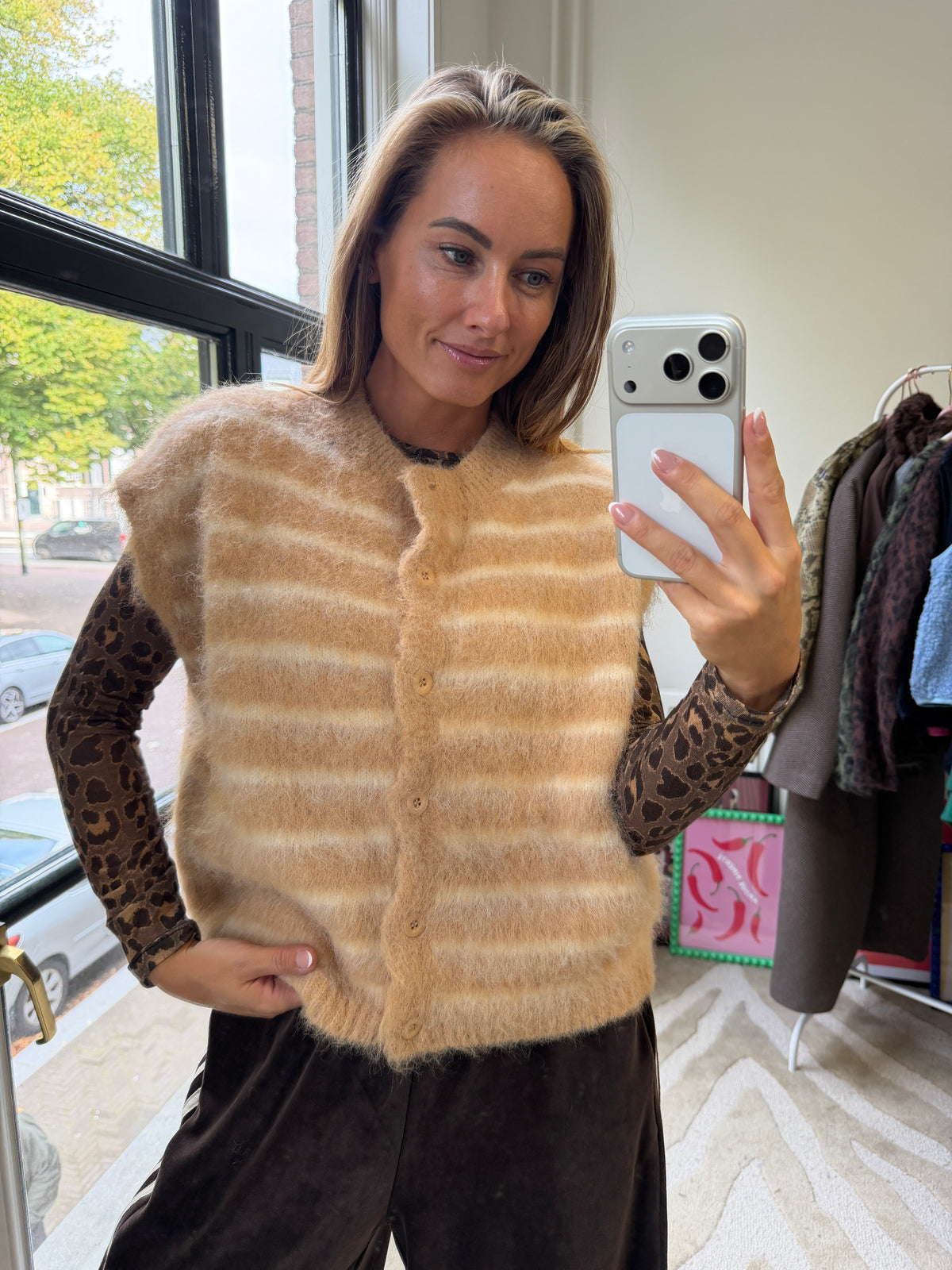 PUCK STREEPGILET CAMEL
