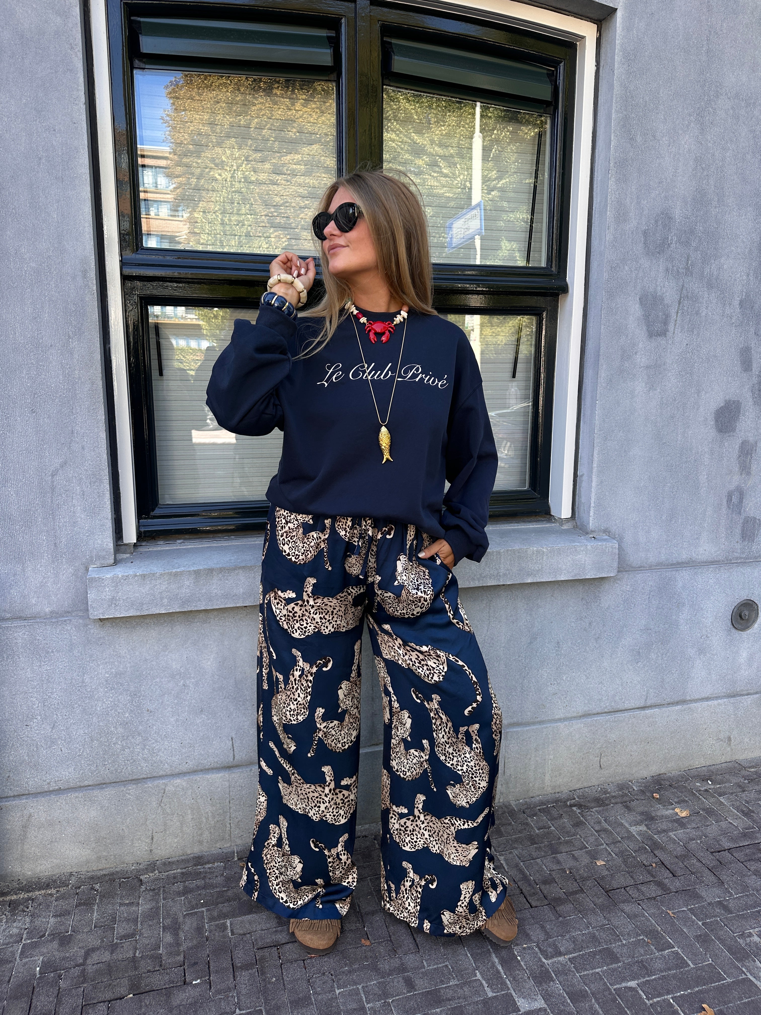 NAOMI LEOPARD BROEK DONKERBLAUW