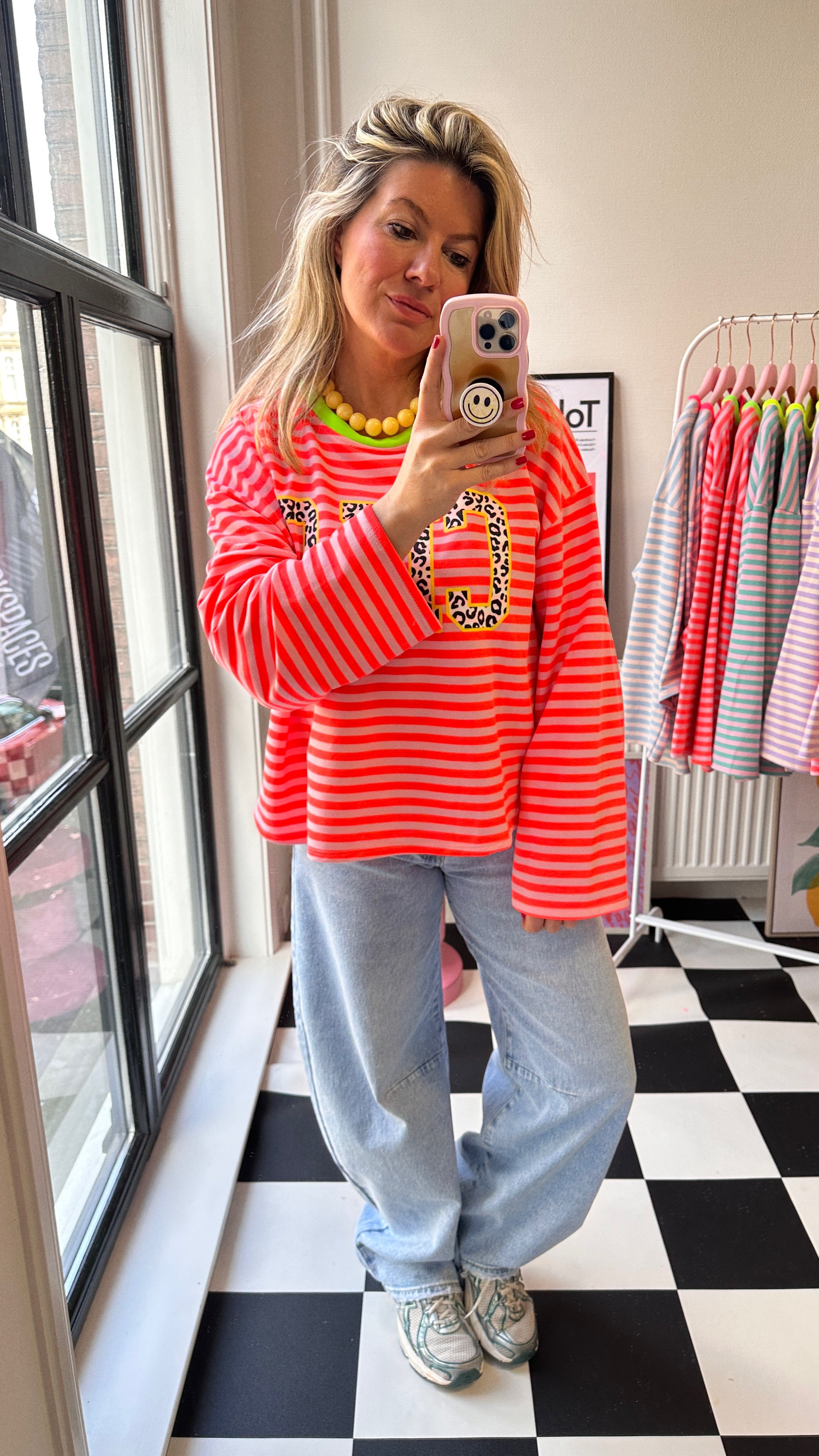 GESTREEPTE LONGSLEEVE PANTER CIAO ORANJE ROZE