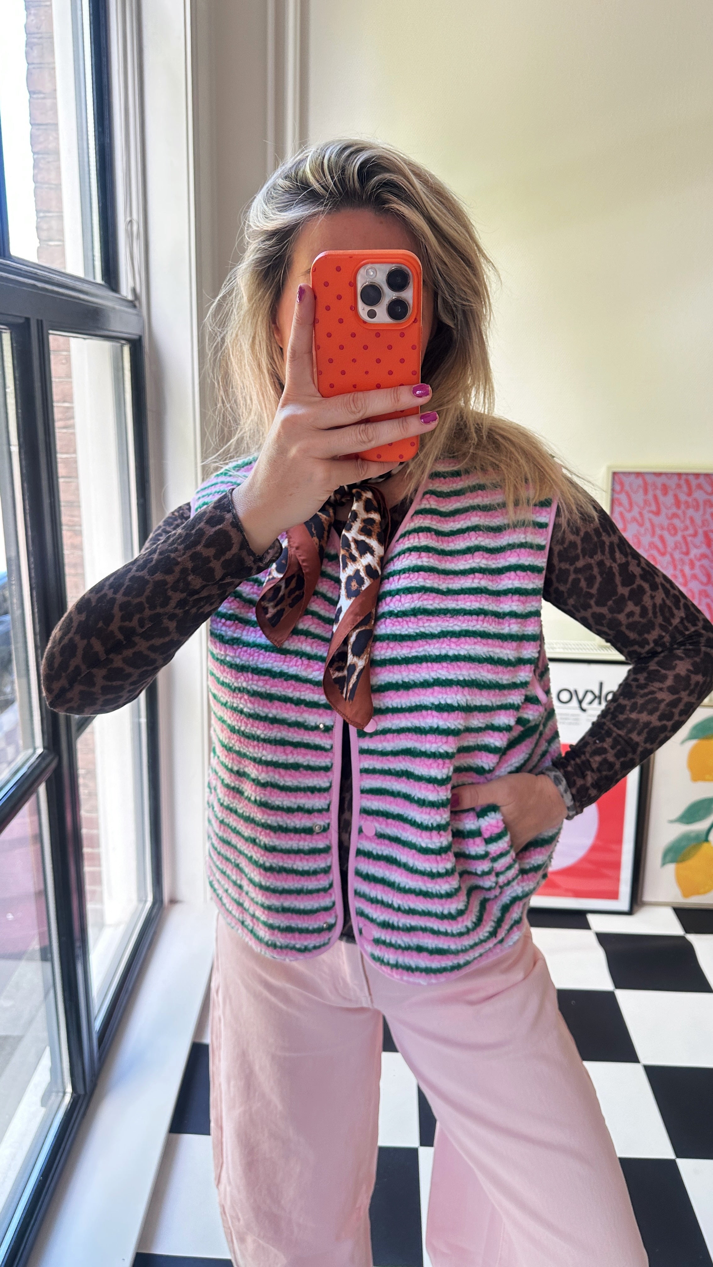 GROEN ROZE TEDDY GILET