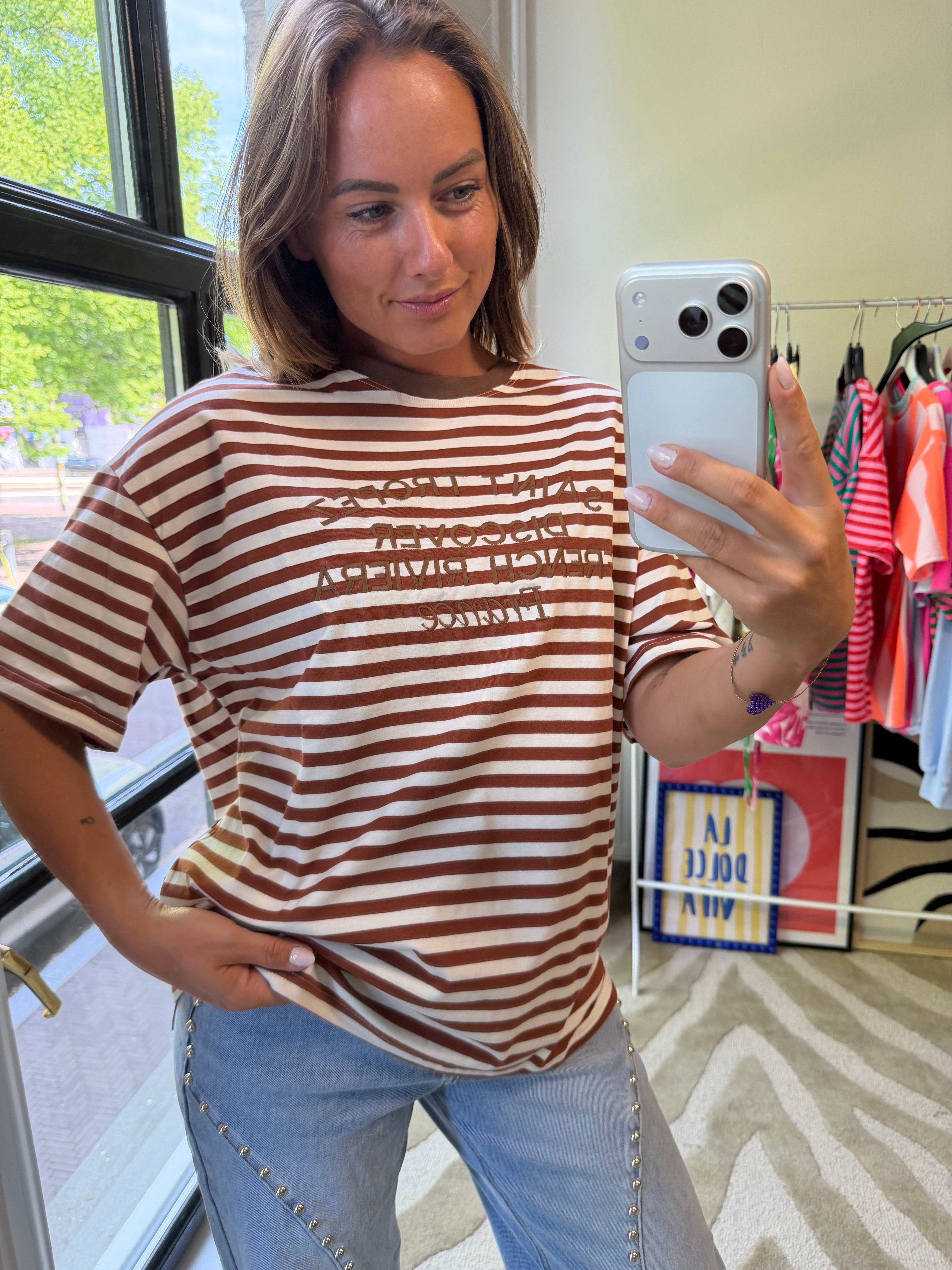 CÉLINE GESTREEPT T-SHIRT SAINT TROPEZ BRUIN/WIT