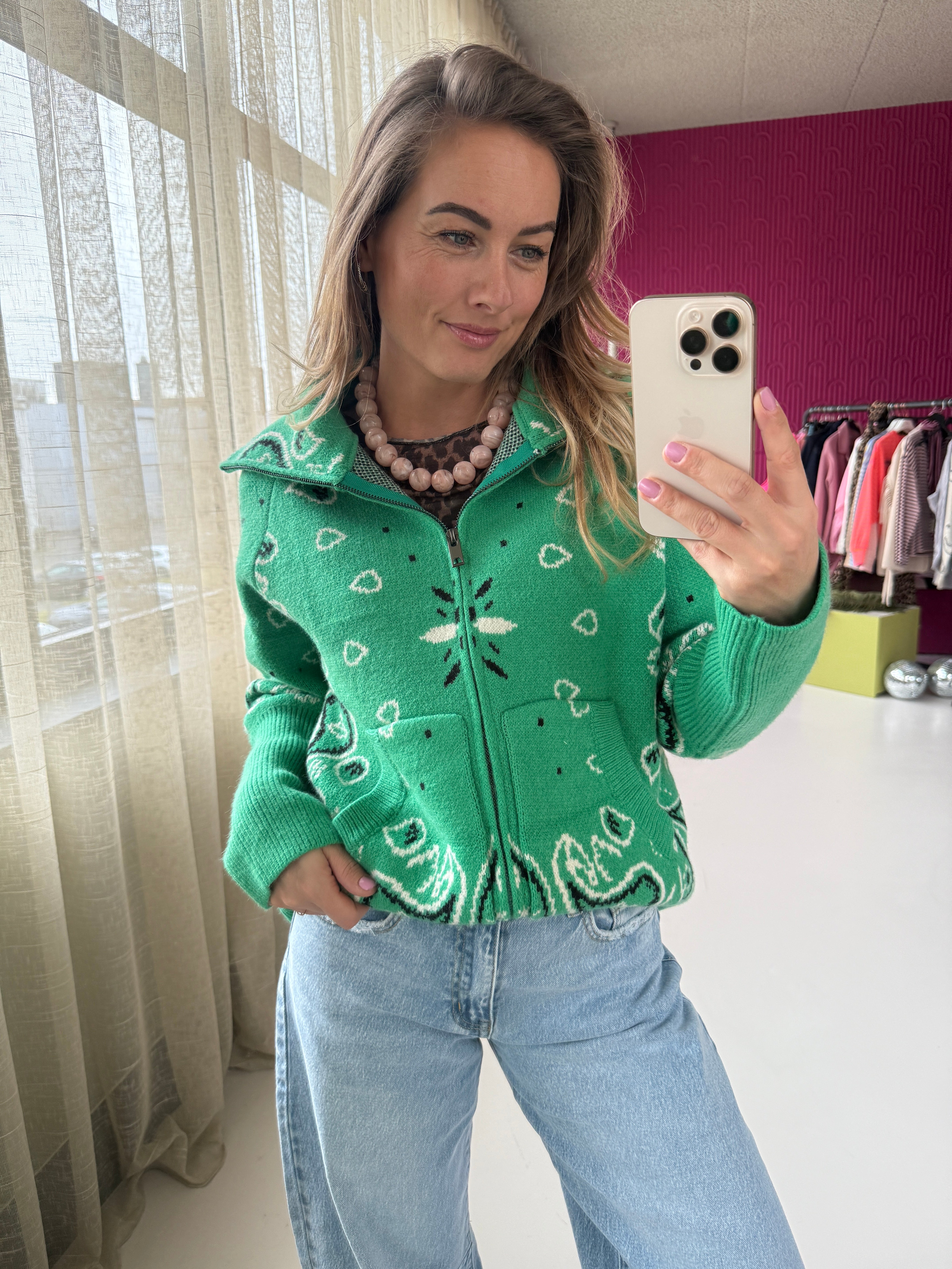 HAZEL PRINT VEST GROEN