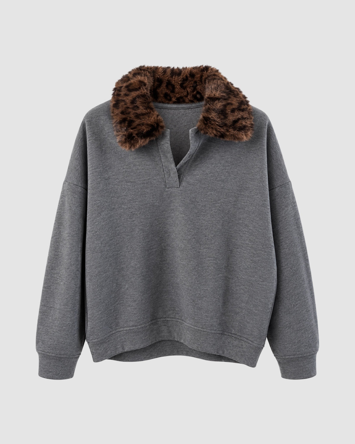 SWEATER MET PANTERKRAAG GRIJS