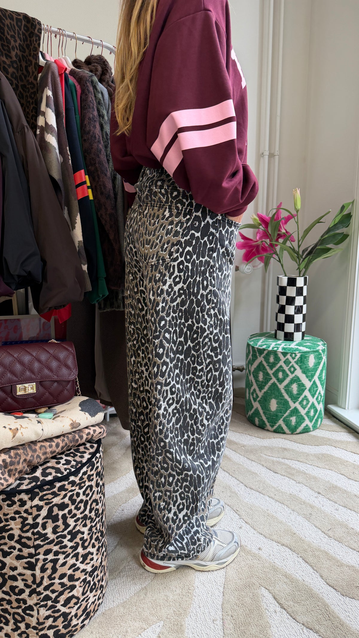 LEO PANTERJEANS MET ZWART WIT TAUPE KLEUREN