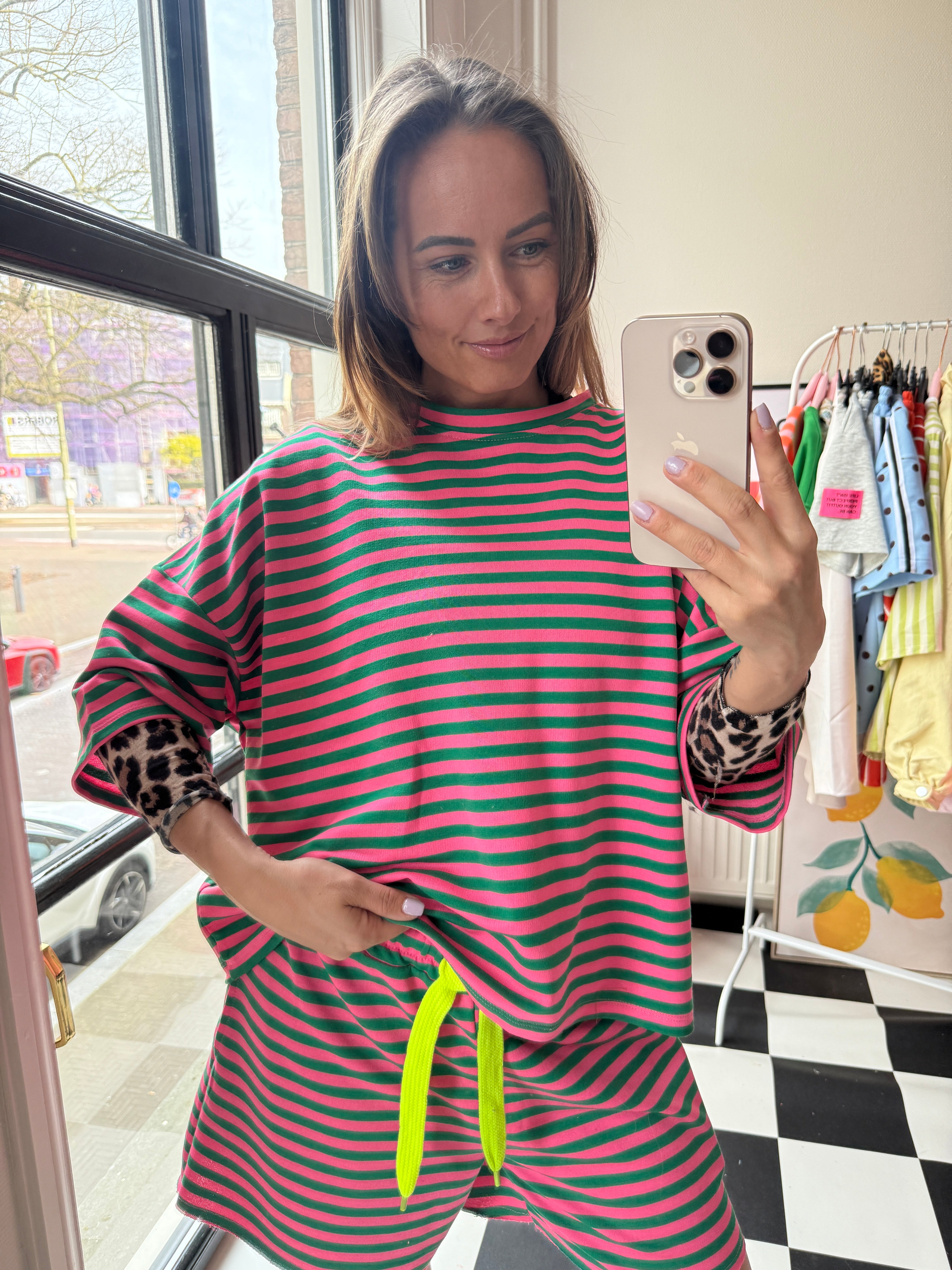 MUSTHAVE GESTREEPT T-SHIRT GROEN ROZE