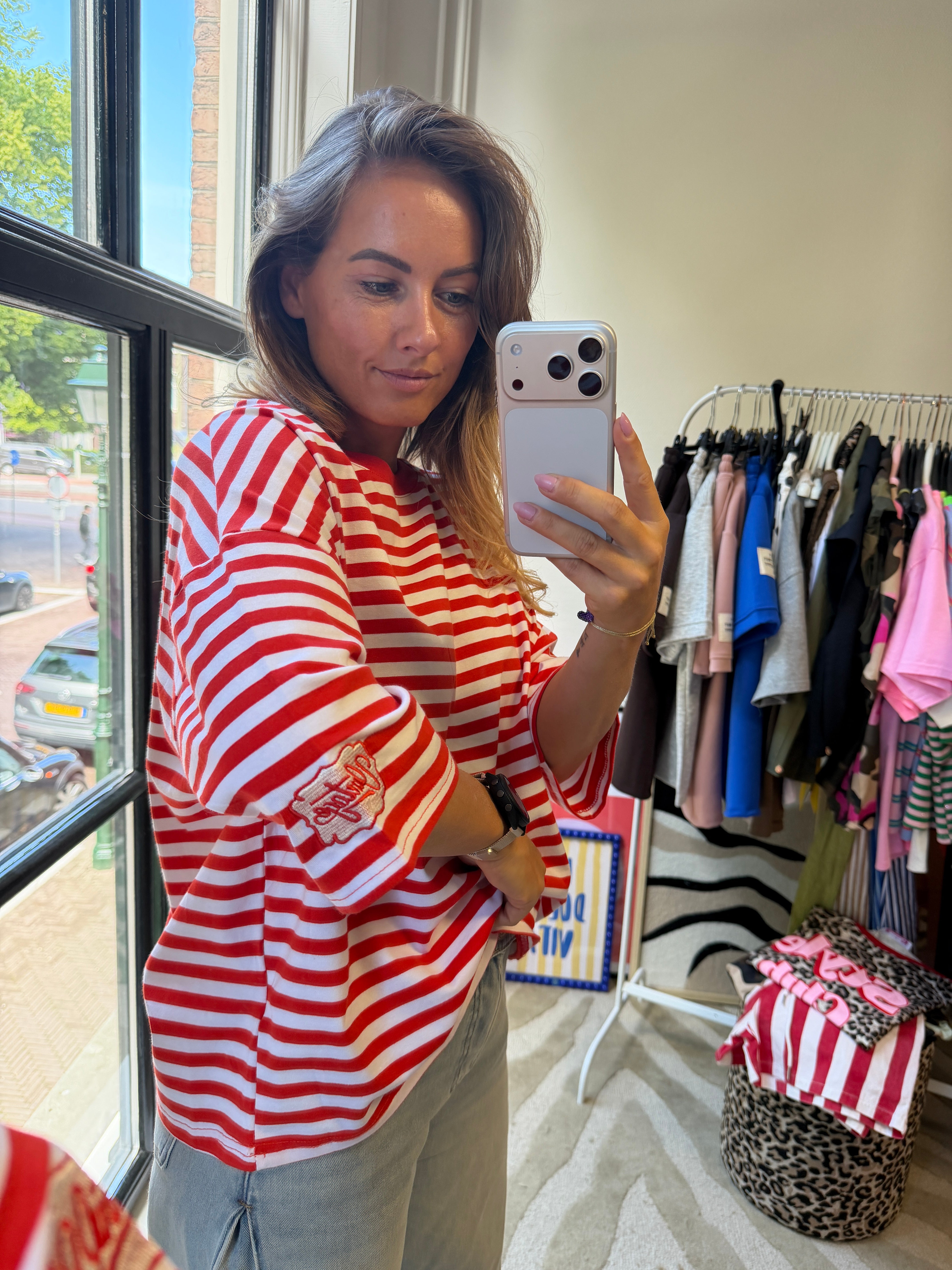 STREEPJES T-SHIRT ROOD WIT
