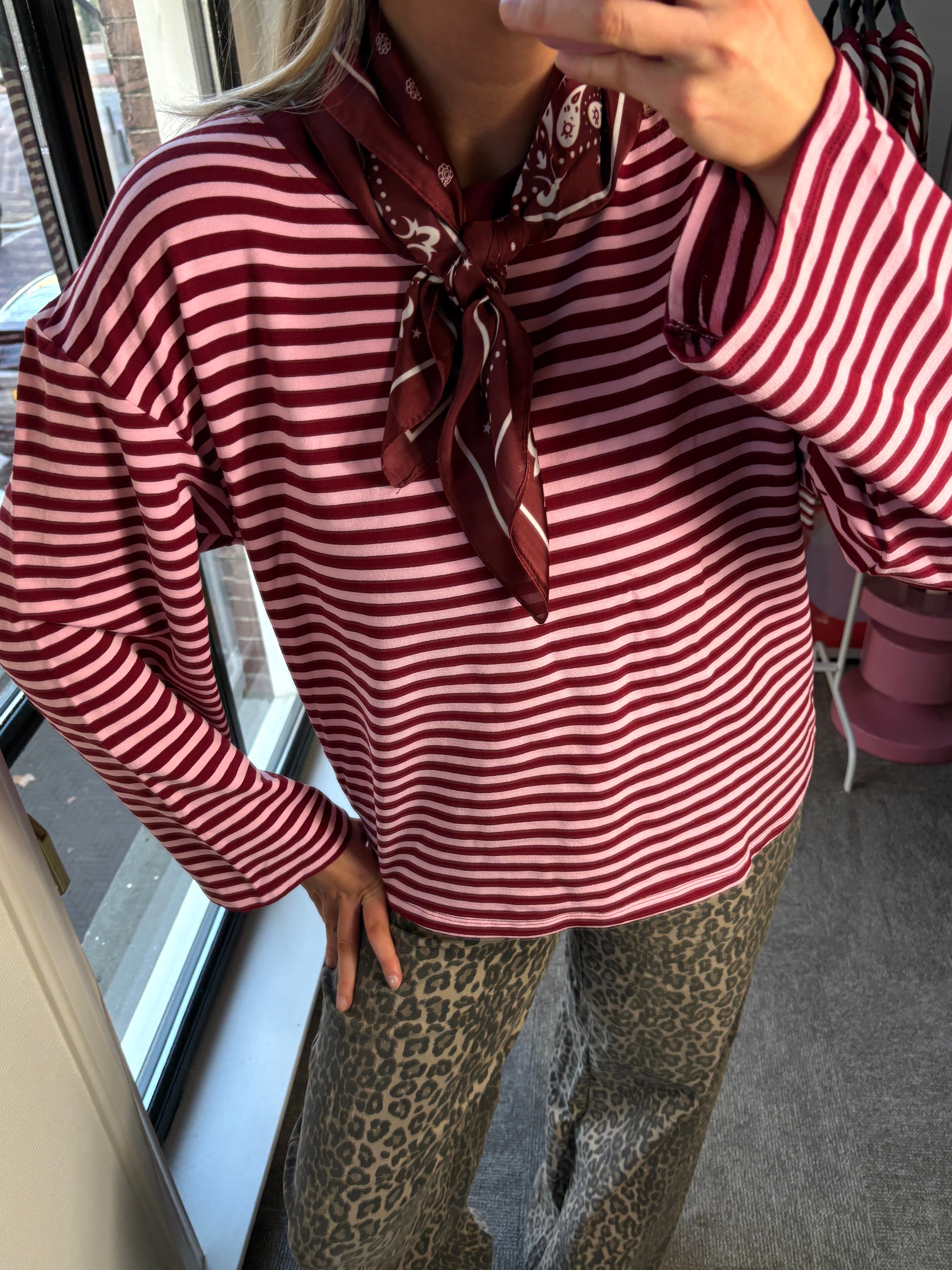 KIKI STREEPJES SHIRT ROZE/ BURGUNDY