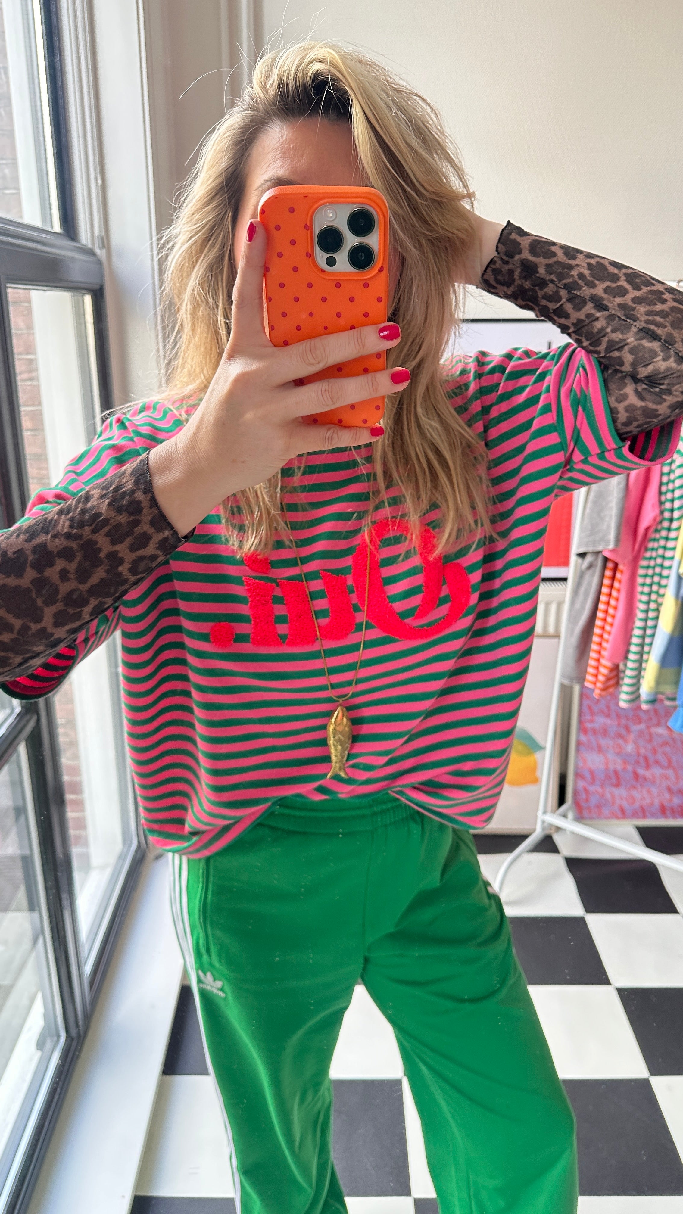 GESTREEPT T-SHIRT OUI GROEN ROZE