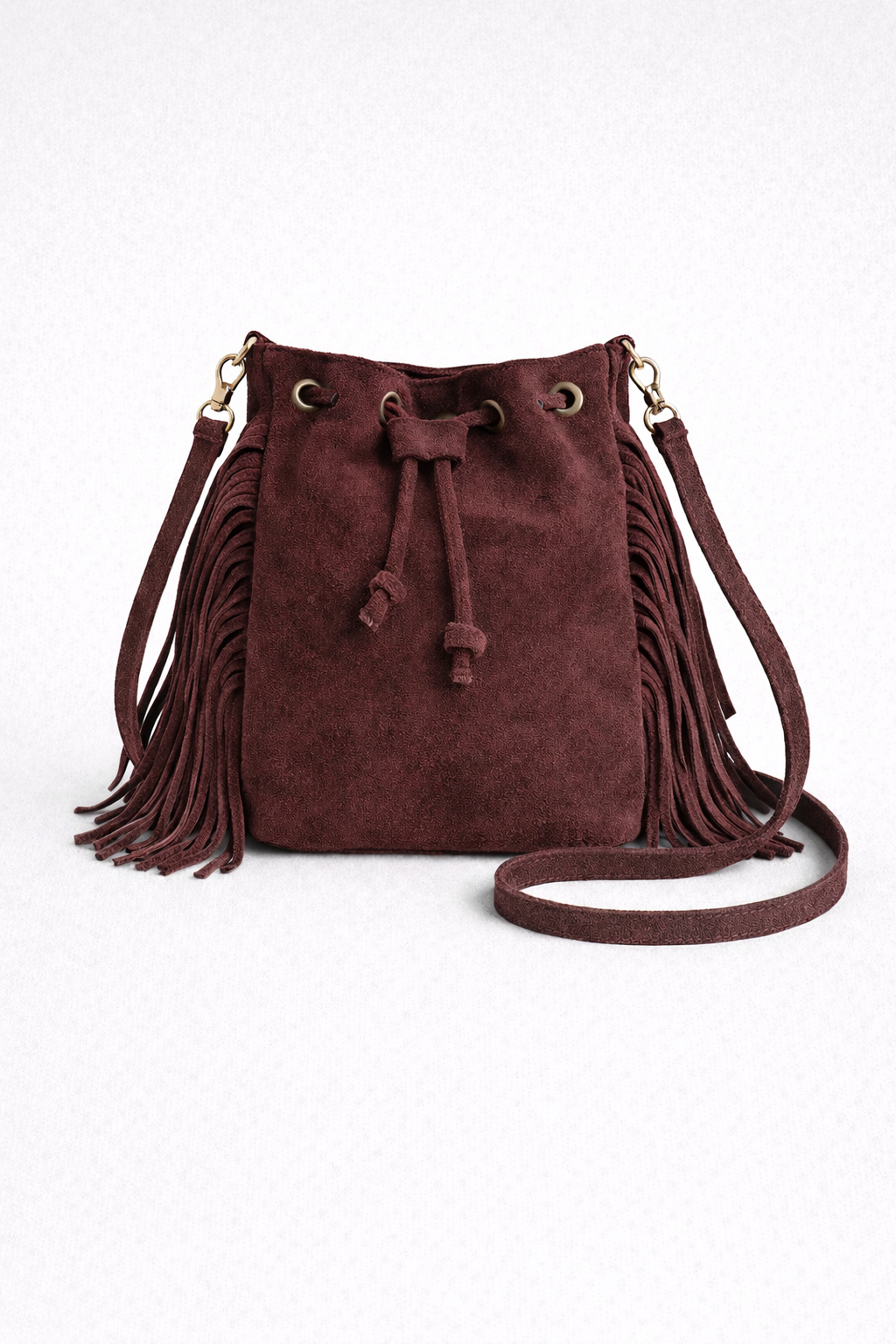 LARA SUEDE BURGUNDY TASJE MET FRANJES